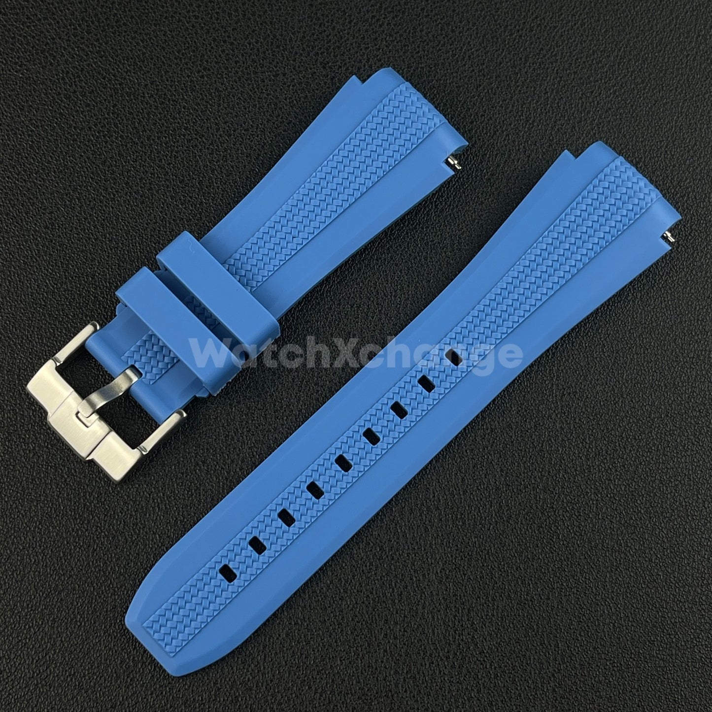 Blue 20mm Silicone Rubber Curved End Watch Strap Band For Omega Rolex