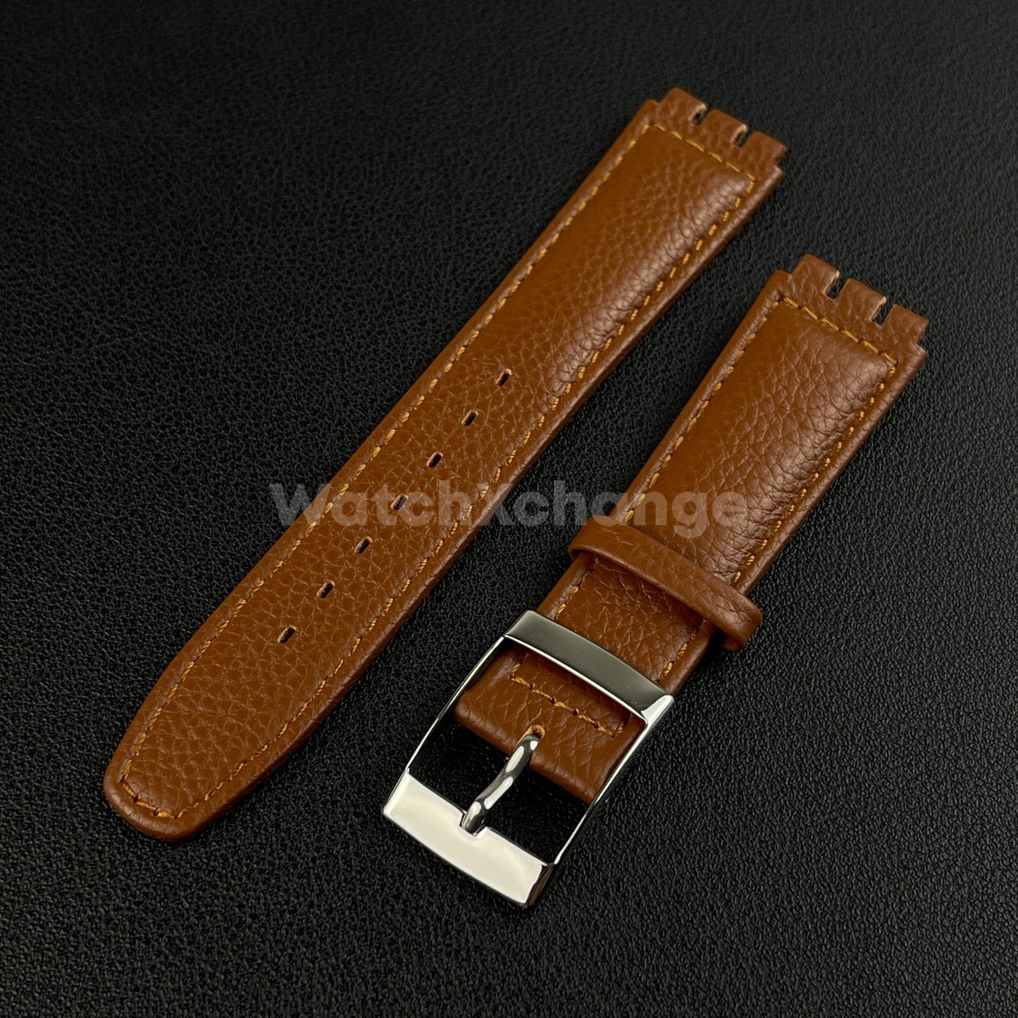 Brown Genuine Leather Watch Band Strap 17mm for SWATCH YCS YAS YGS