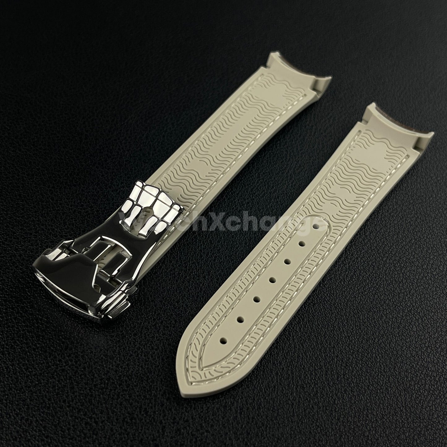 Brown & Beige Curved End Silicone Rubber Watch Strap For Omega Seamaster 20mm