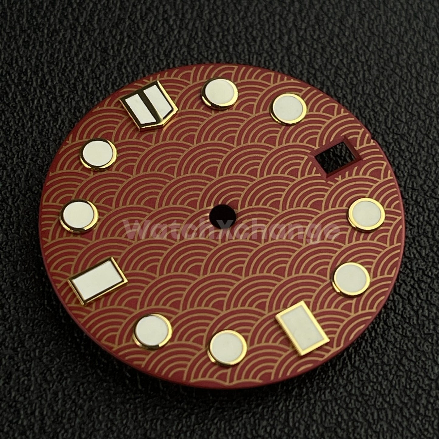 28.5mm Red & Gold Wave Fishscale Watch Dial Face for SEIKO NH35 NH36 Movement