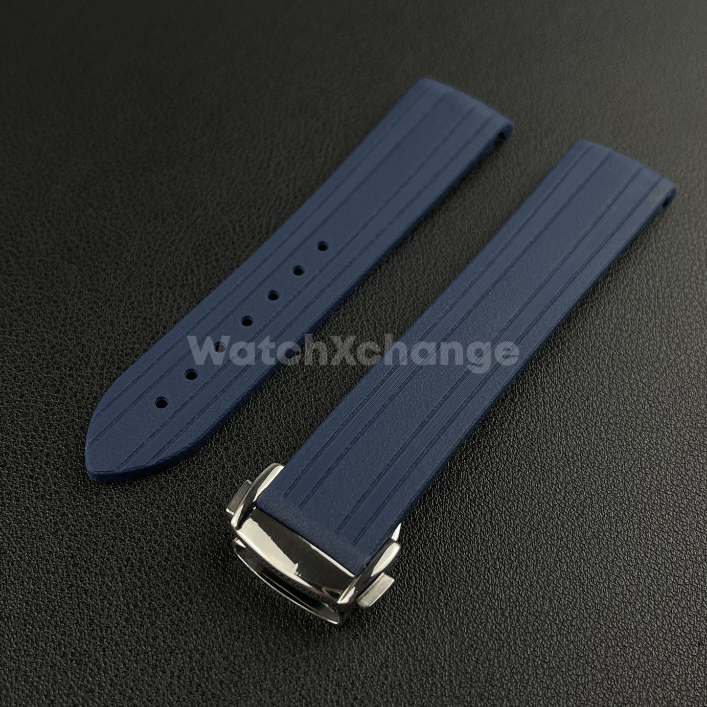 Blue Omega Seamaster 41mm 300M Silicone Rubber Curved End Strap 20mm With Clasp