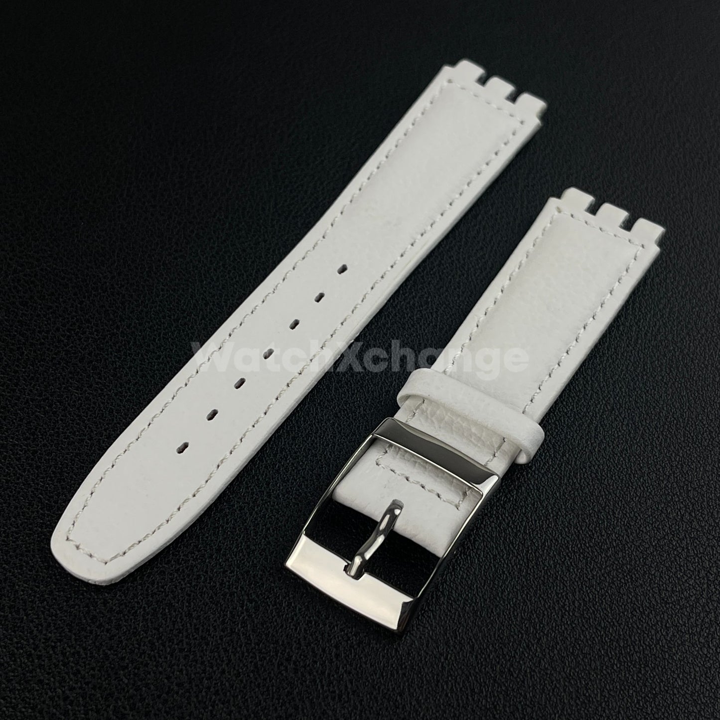 White Genuine Leather Watch Band Strap 17mm for SWATCH YCS YAS YGS