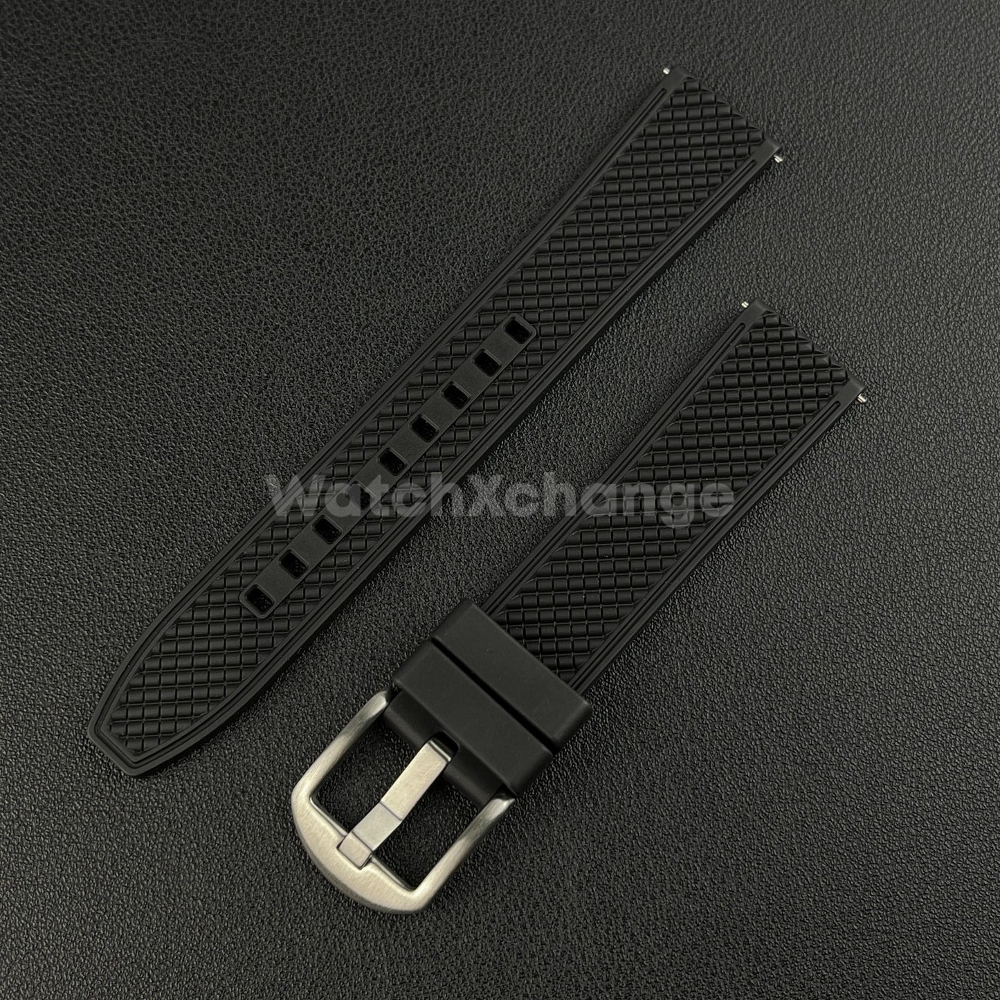 Black Premium Waffle FKM Rubber Watch Strap Band 20mm 22mm Quick Release