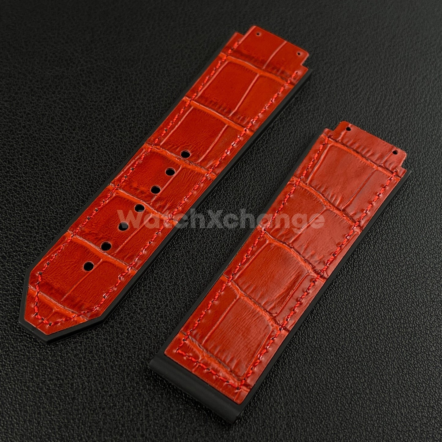 Red Leather Watch Strap Band 26*19mm Fit HUBLOT BIG BANG