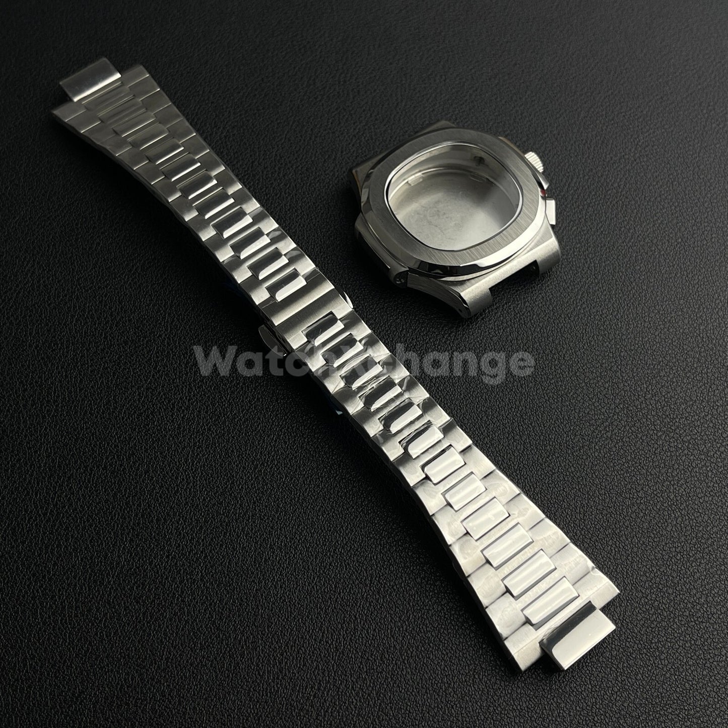 40mm Silver Stainless Steel Watch Case with Strap for VK63 Quartz Movement