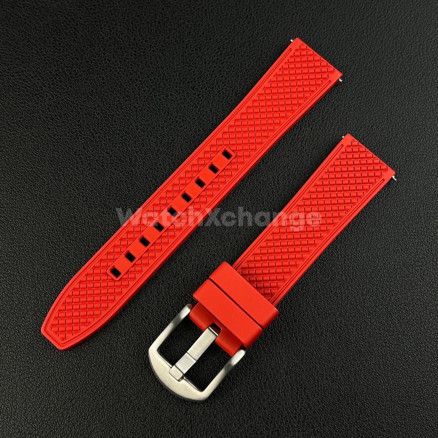Red Premium Waffle FKM Rubber Watch Strap Band 20mm 22mm Quick Release