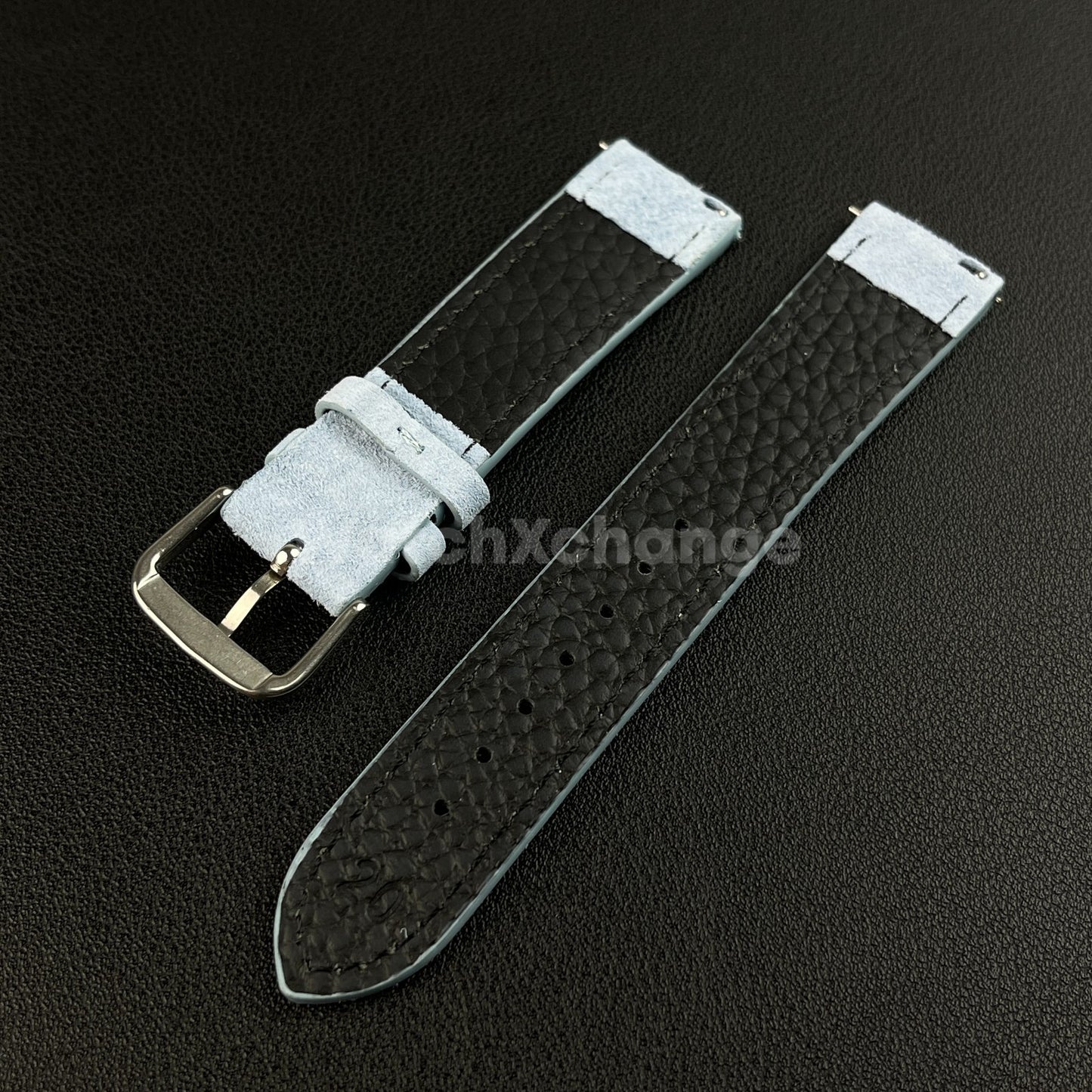 Light Blue Watch Strap Suede Leather Premium Quick Release Band 18 19 20 22mm