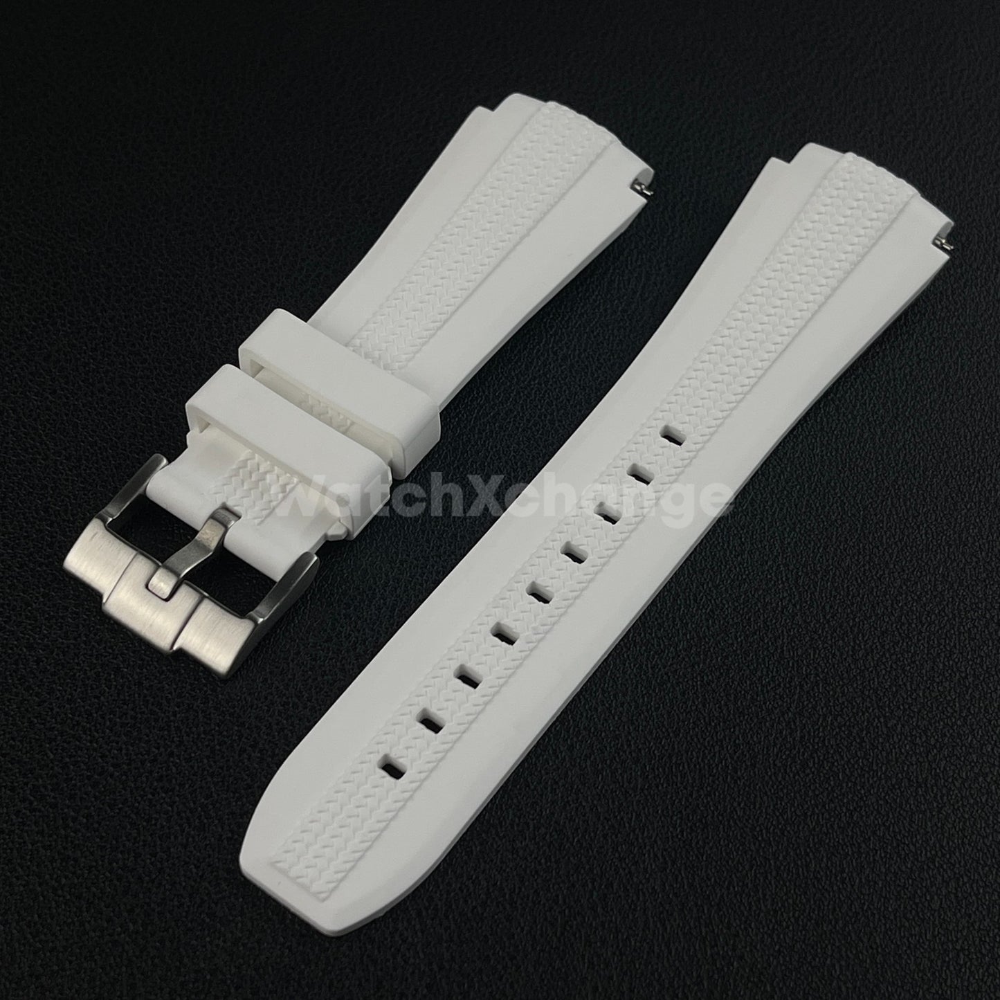 White 20mm Silicone Rubber Curved End Watch Strap Band For Omega Rolex