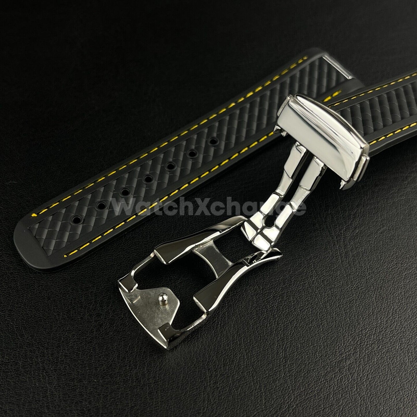 Black Yellow Silicone Rubber Watch Strap For Omega Seamaster Aqua Terra 19/20mm