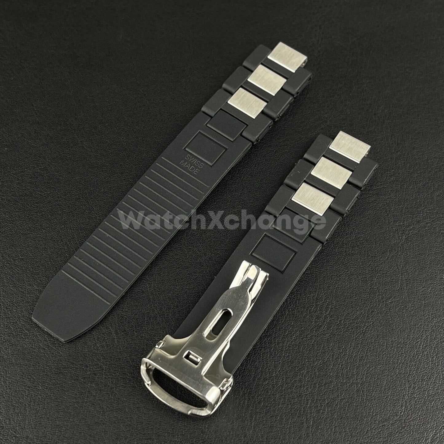 20mm*10mm Black Rubber Wrist Watch Band Strap For Cartier 21 Chronoscaph