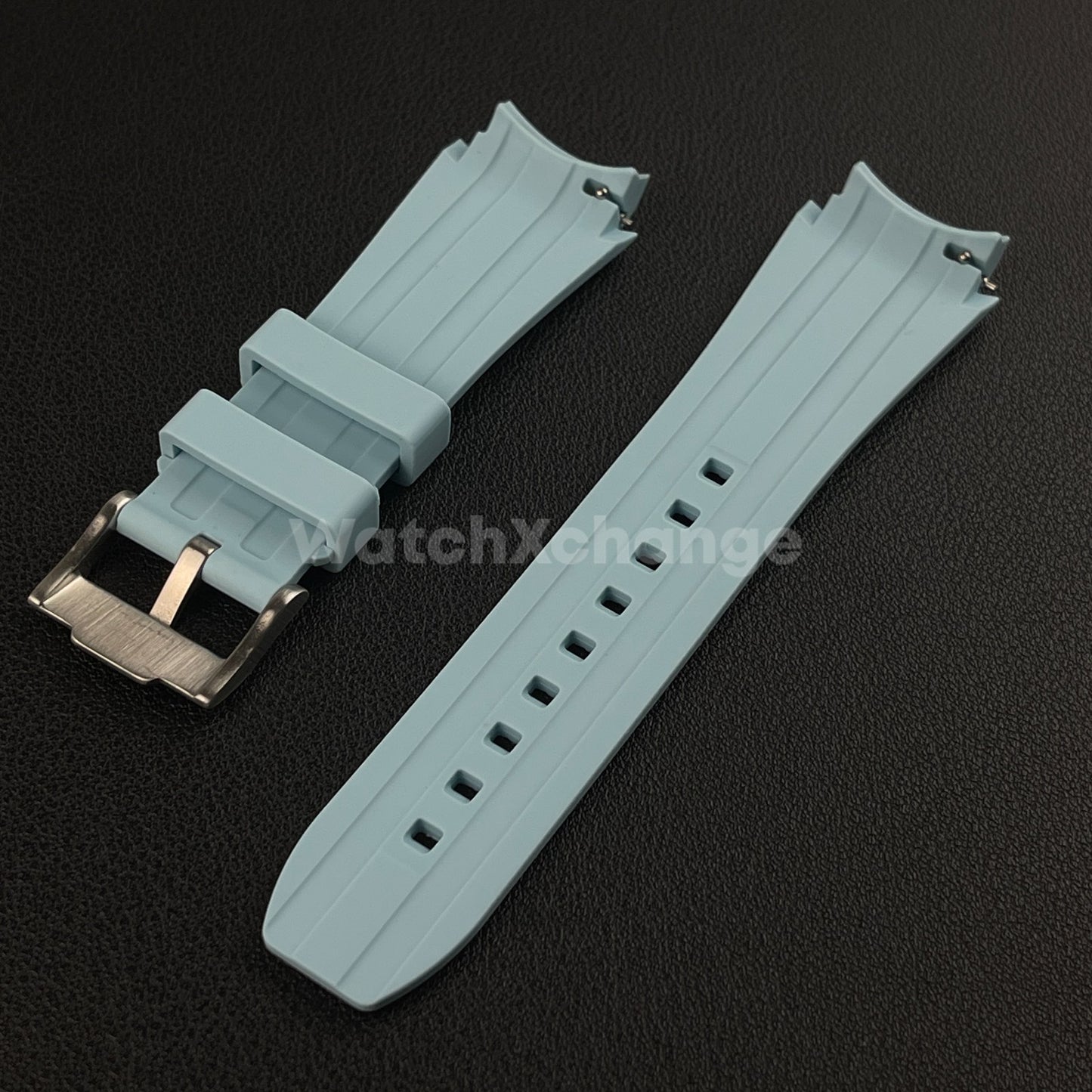 Light Blue 20mm Silicone Rubber Curved End Watch Strap Band For Omega Rolex