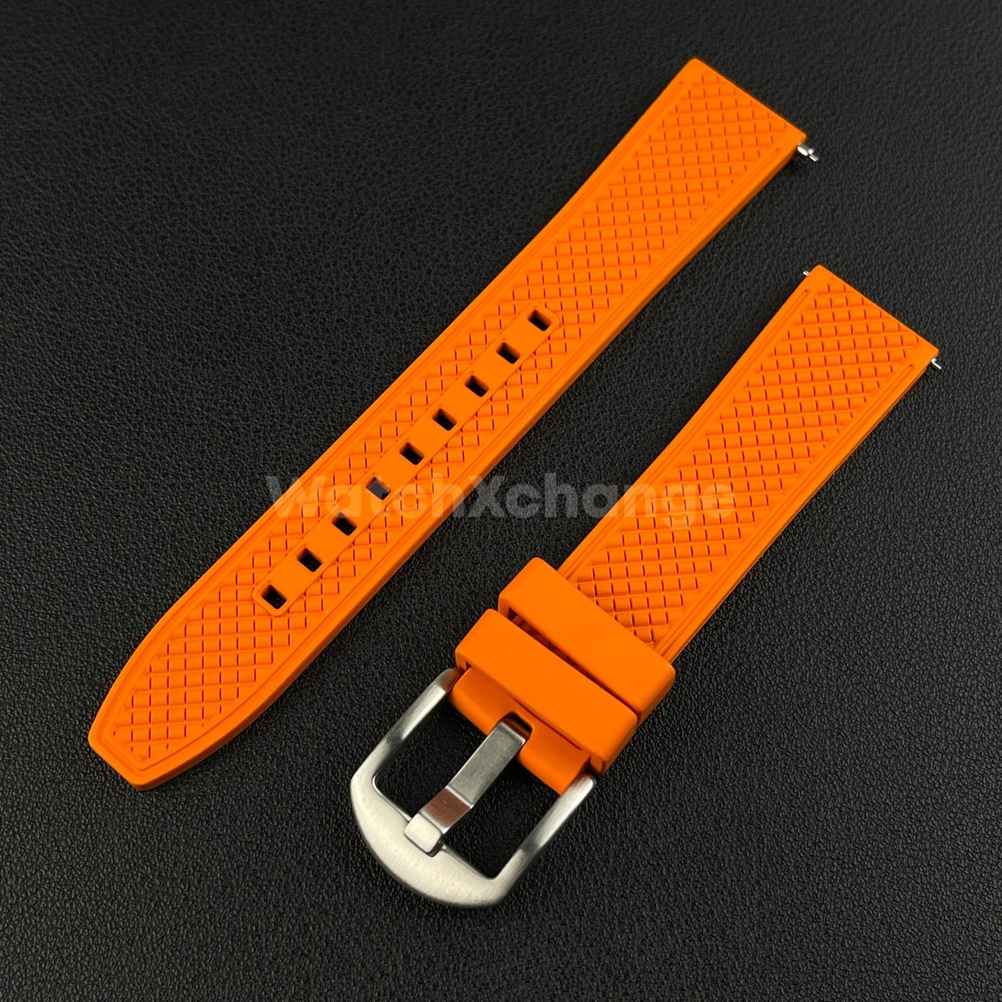 Orange Premium Waffle FKM Rubber Watch Strap Band 20mm 22mm Quick Release