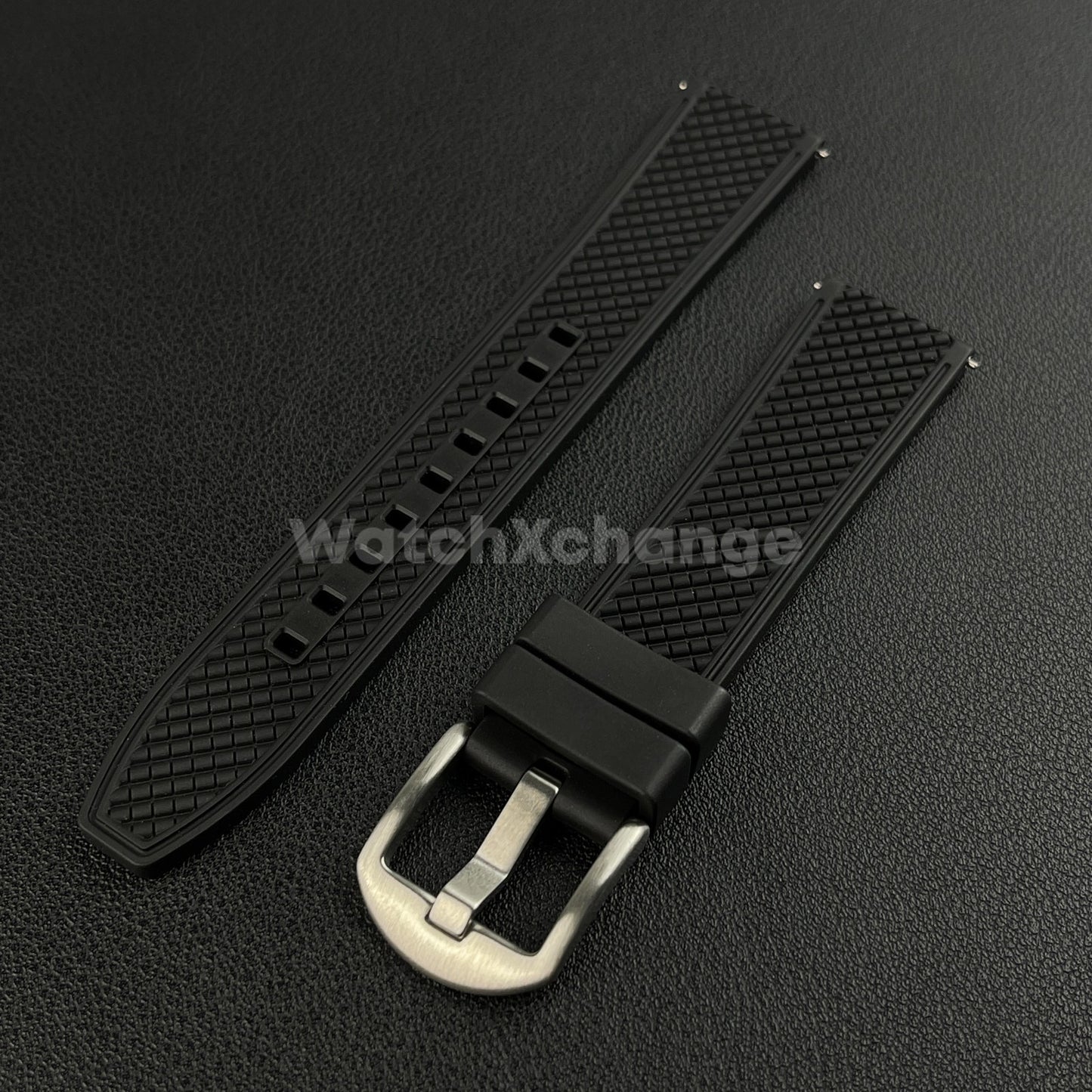 Black Premium Waffle FKM Rubber Watch Strap Band 20mm 22mm Quick Release