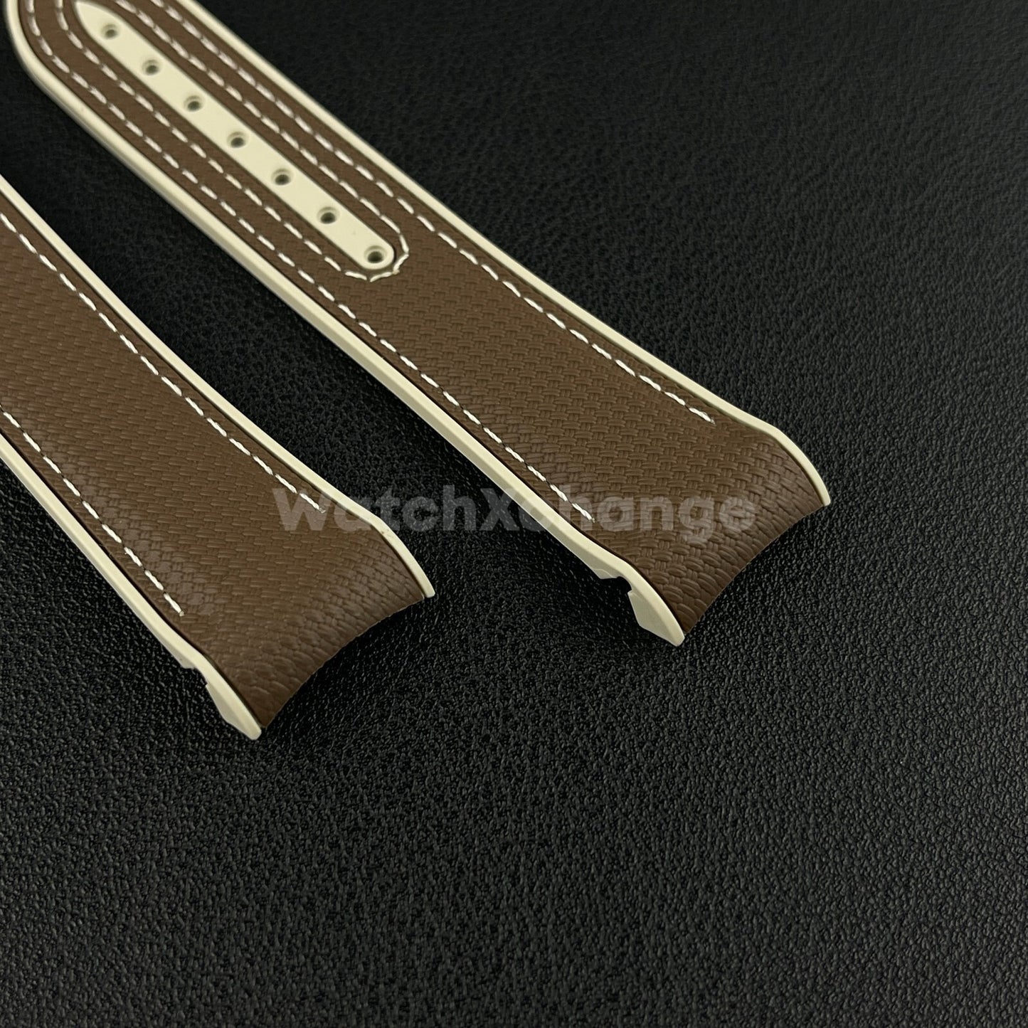 Brown & Beige Curved End Silicone Rubber Watch Strap For Omega Seamaster 20mm