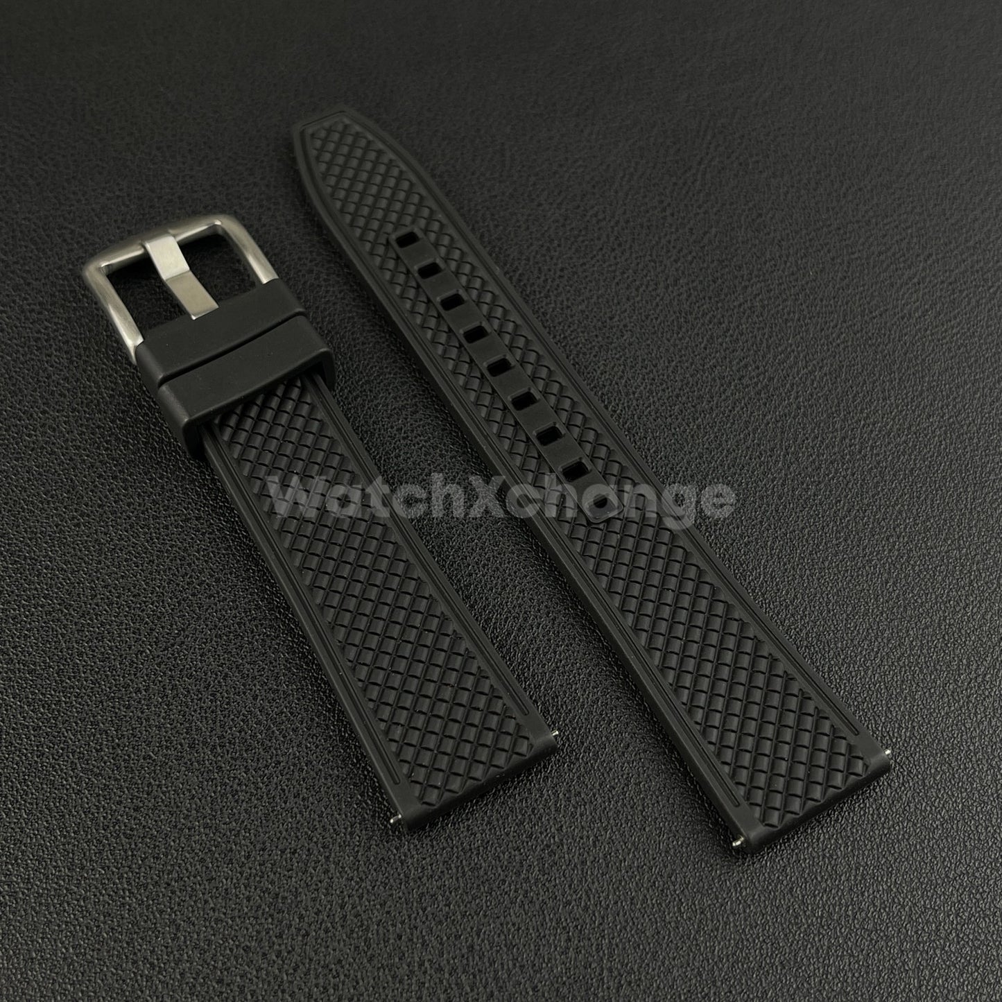 Black Premium Waffle FKM Rubber Watch Strap Band 20mm 22mm Quick Release