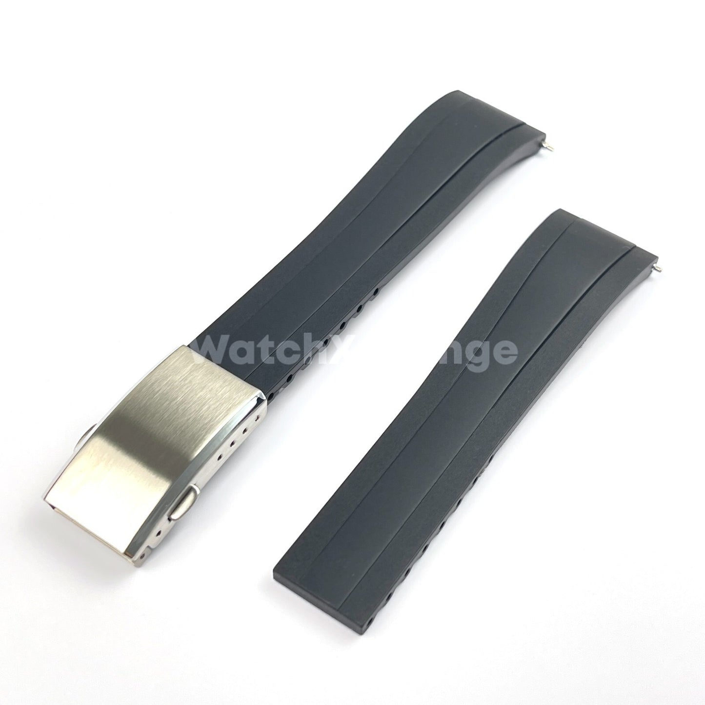 Black Rubber Watch Strap Deployment Clasp Cut To Size Quick Release 20mm 22mm
