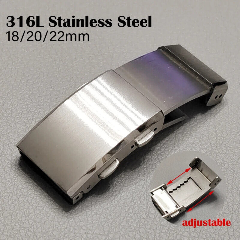 Stainless Steel Watch Buckle Clasp Double Lock Button Luxury Diver 18 20 22mm