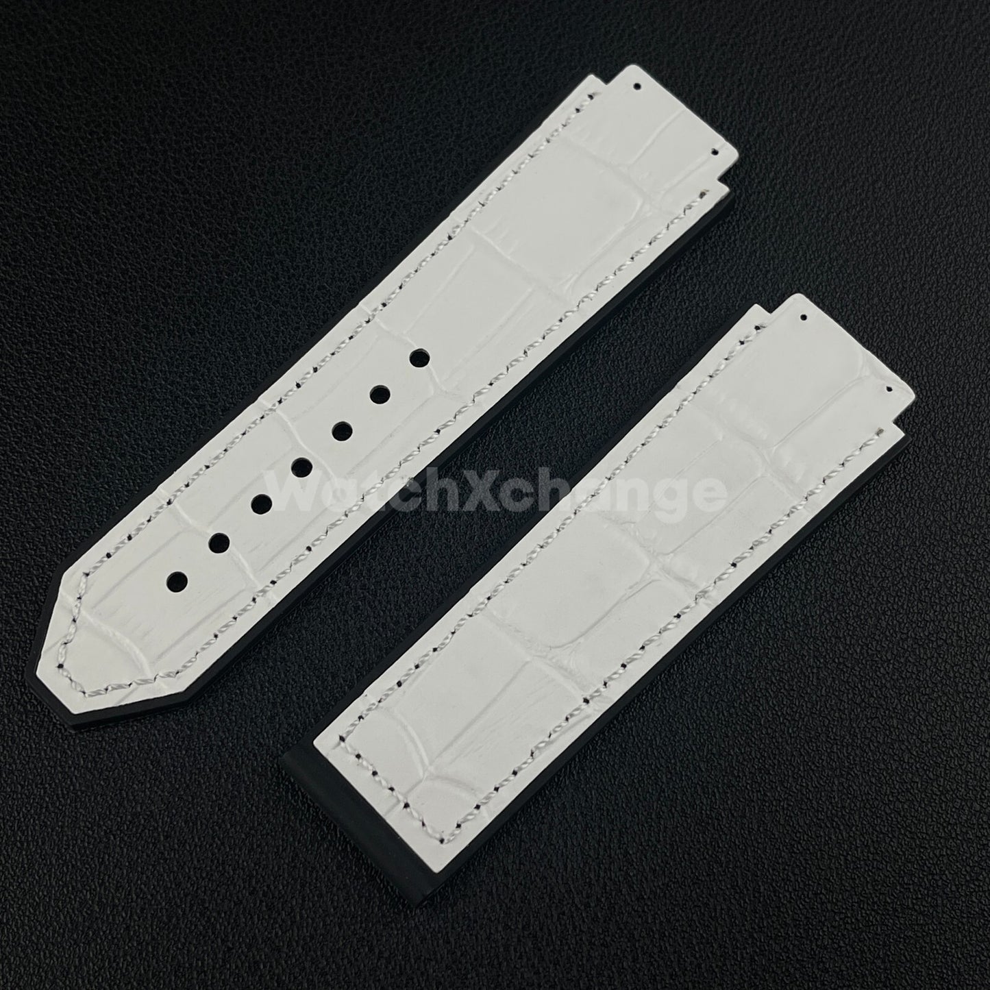 White Leather Watch Strap Band 26*19mm Fit HUBLOT BIG BANG