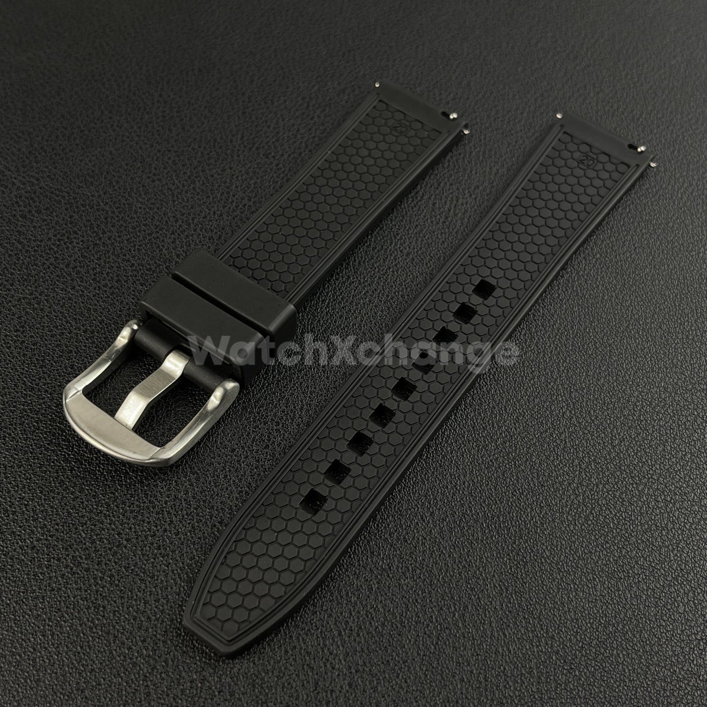 Black Premium Waffle FKM Rubber Watch Strap Band 20mm 22mm Quick Release