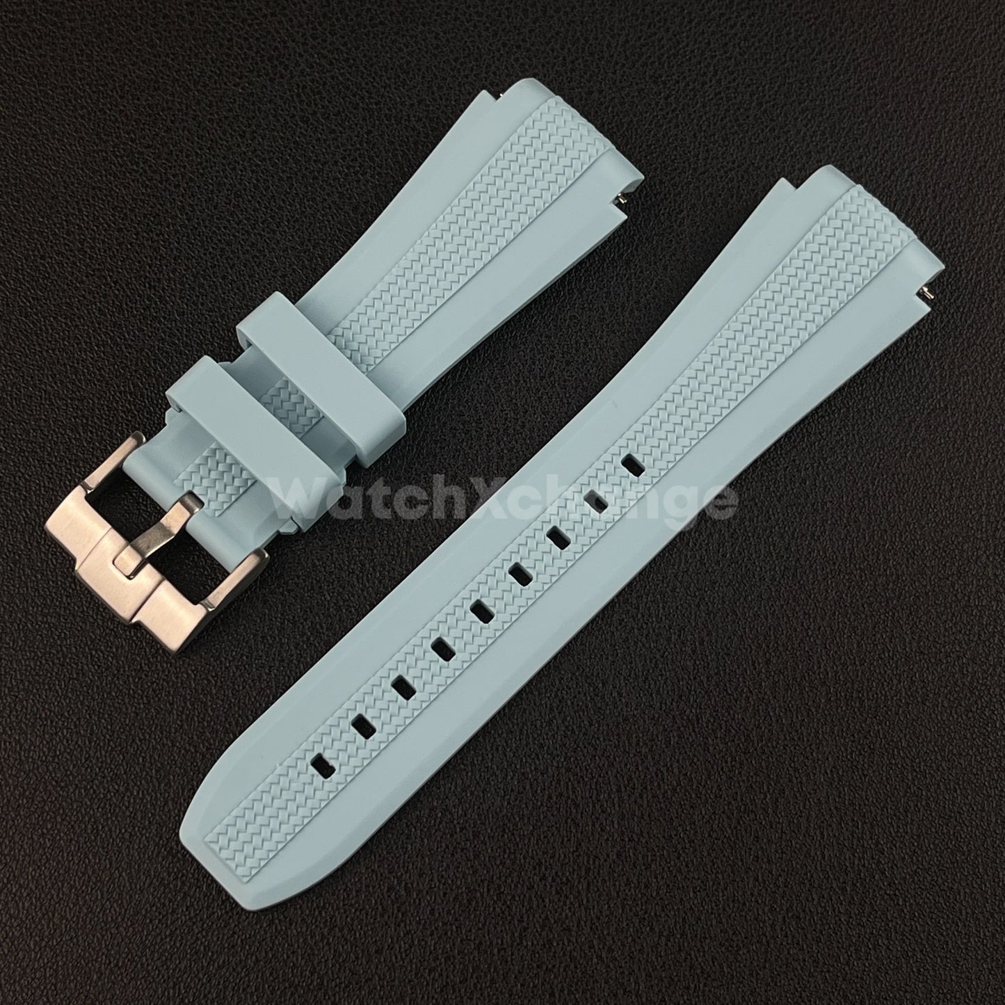 Light Blue 20mm Silicone Rubber Curved End Watch Strap Band For Omega Rolex