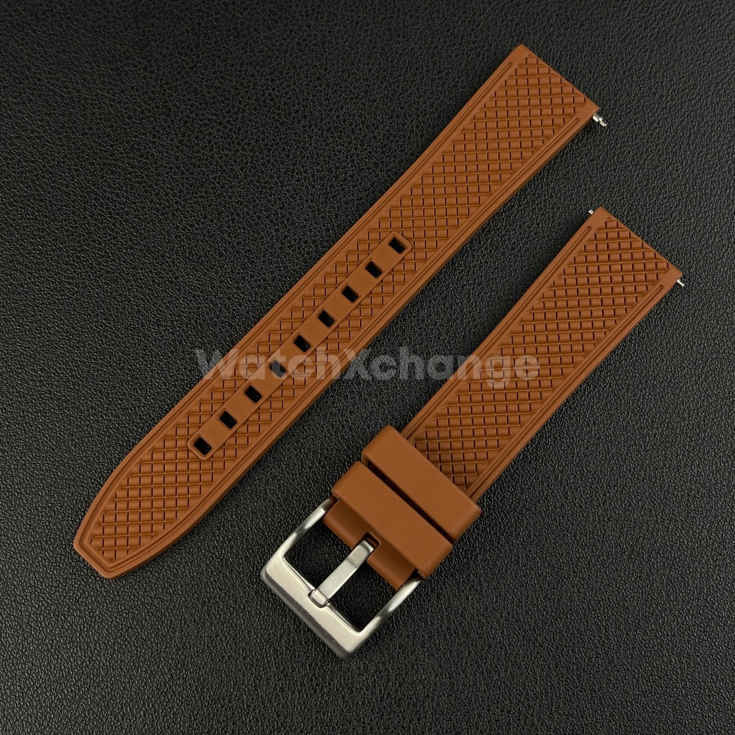 Brown Premium Waffle FKM Rubber Watch Strap Band 20mm 22mm Quick Release