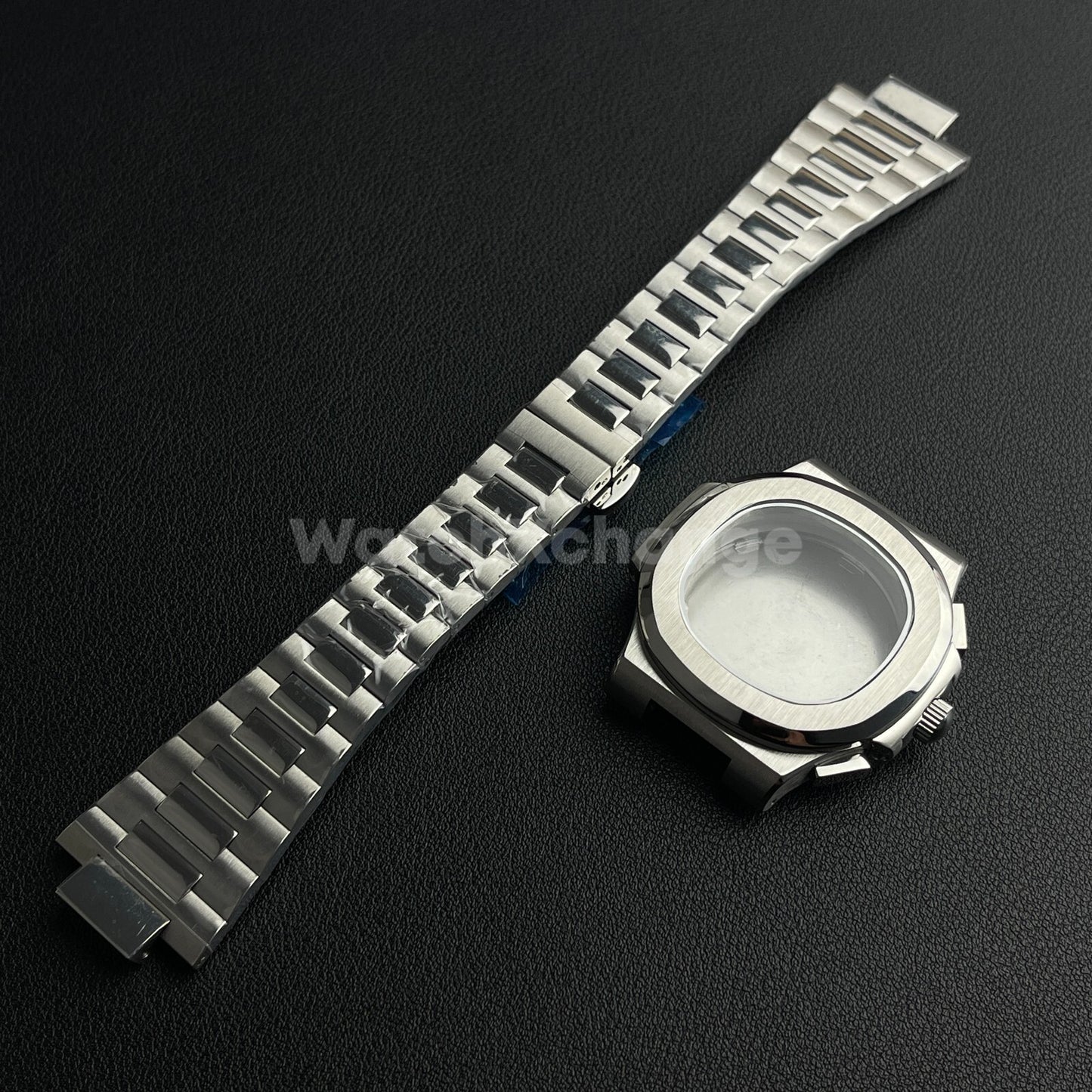 40mm Silver Stainless Steel Watch Case with Strap for VK63 Quartz Movement
