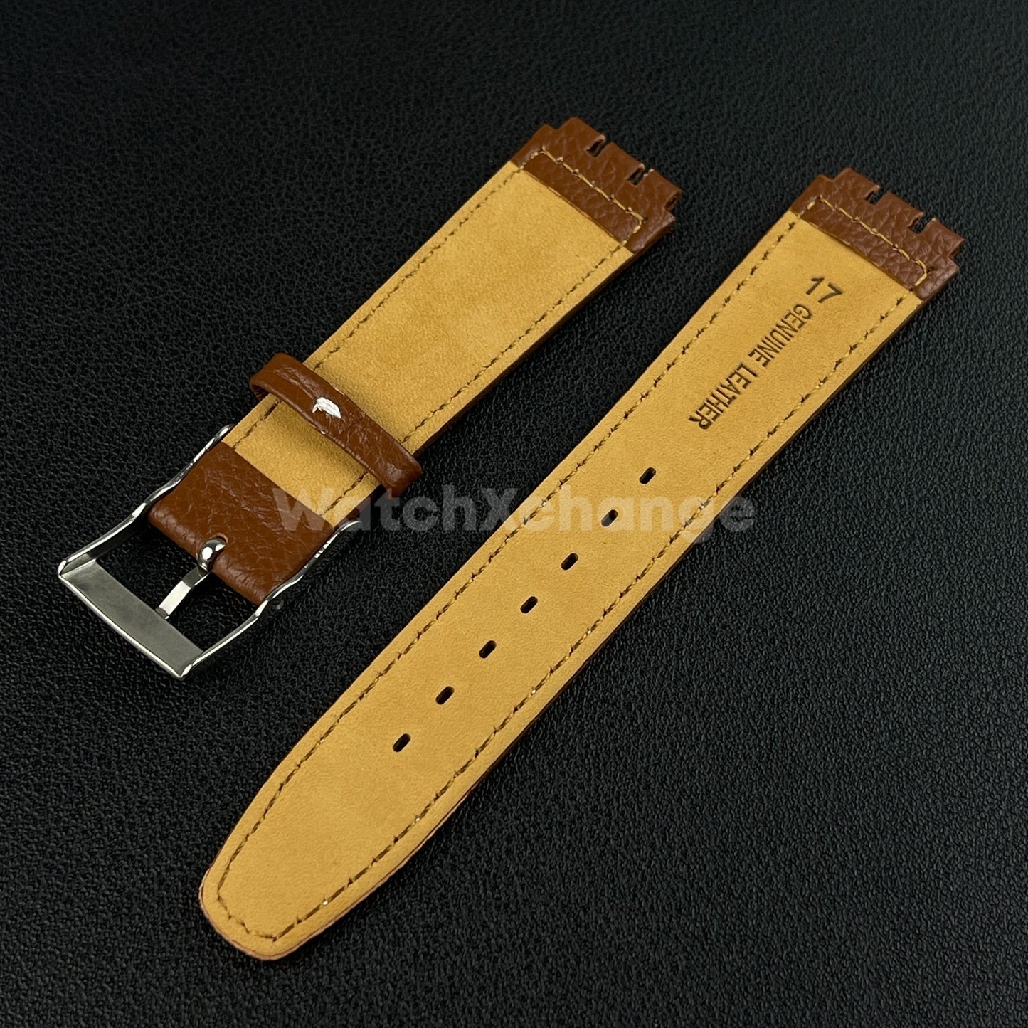 Brown Genuine Leather Watch Band Strap 17mm for SWATCH YCS YAS YGS