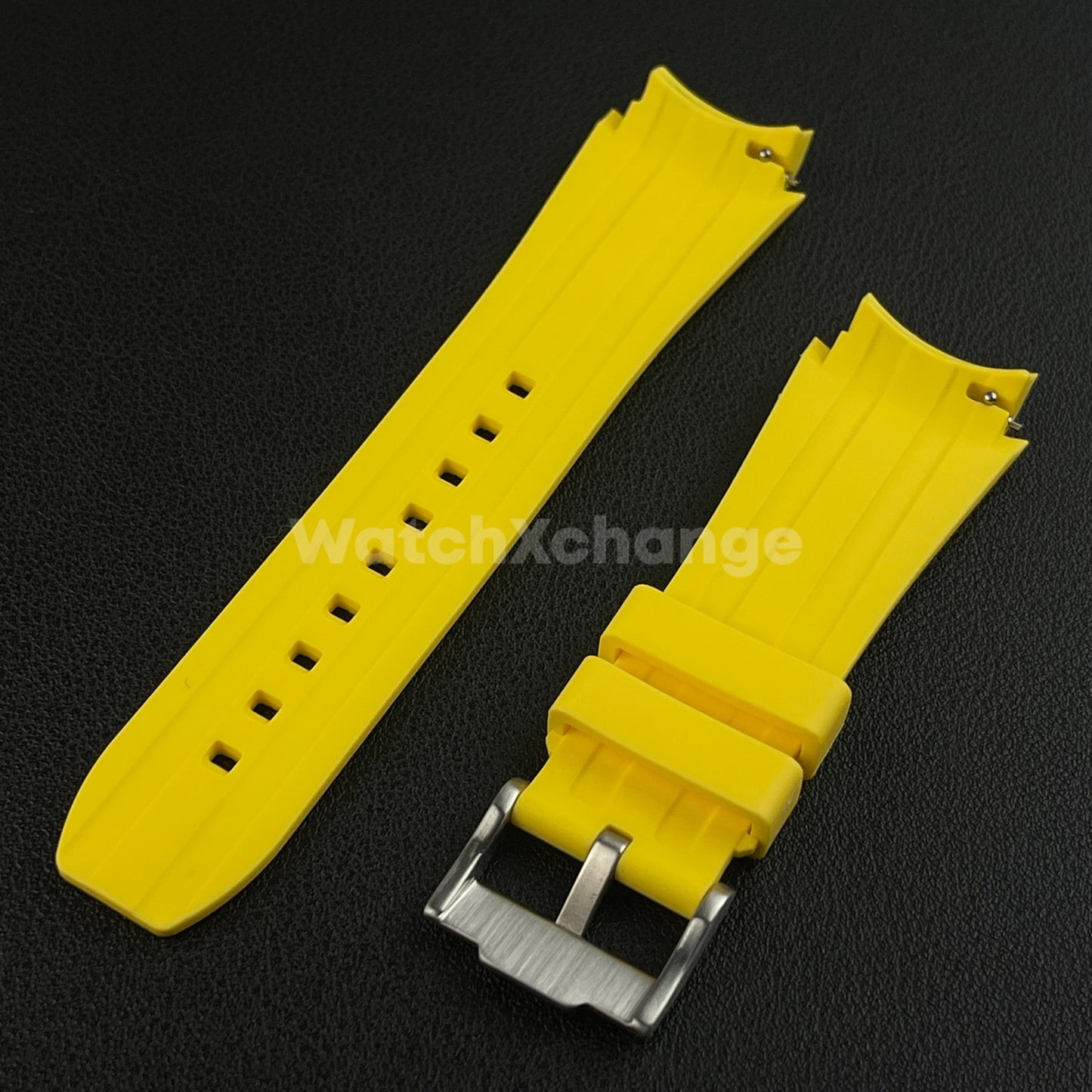 Yellow 20mm Silicone Rubber Curved End Watch Strap Band For Omega Rolex