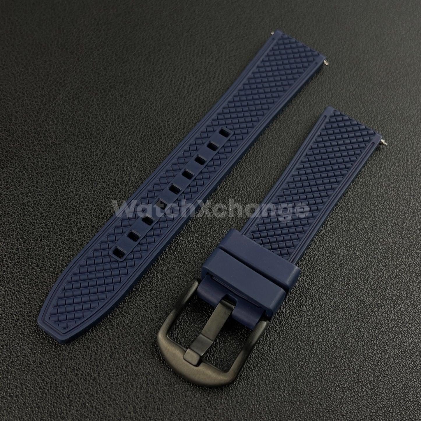 Blue Premium Waffle FKM Rubber Watch Strap Band 20mm 22mm Quick Release