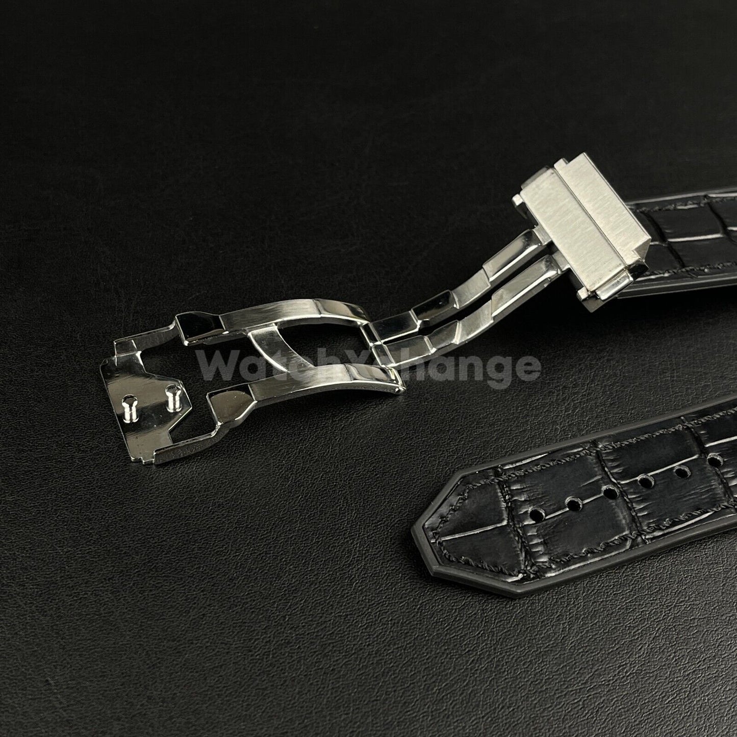 19*26mm Fit HUBLOT BIG BANG Black Leather Rubber Silicone Watch Strap Band