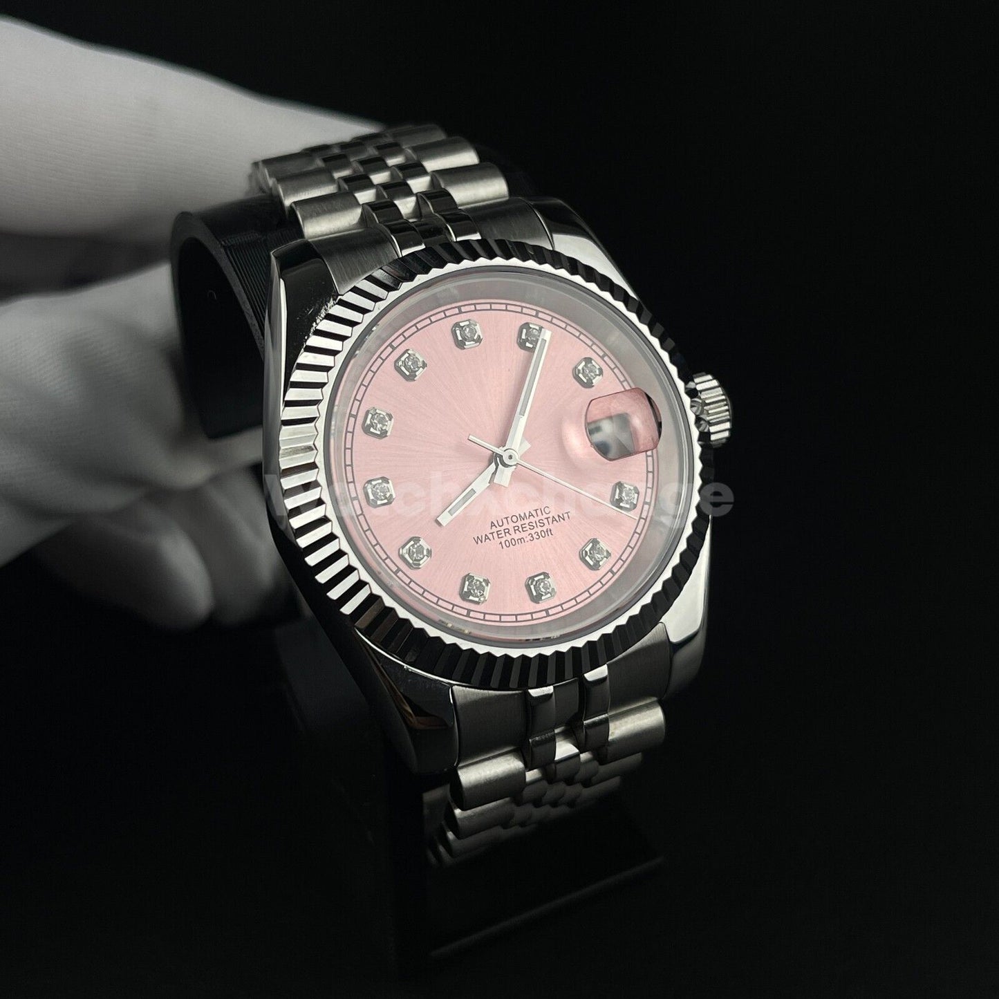 Pink Sunburst Dial 39mm Mens Watch NH35A Automatic Movement Sapphire Steel