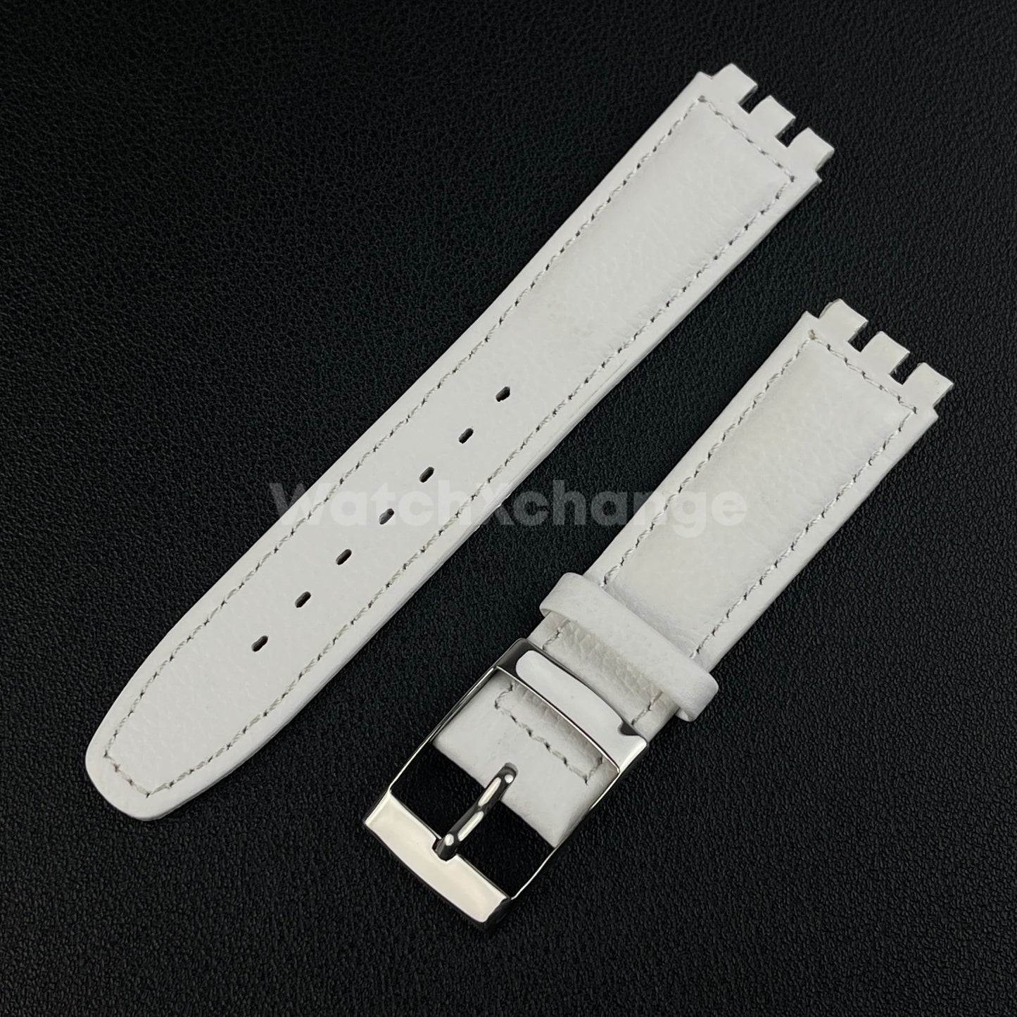 White Genuine Leather Watch Band Strap 17mm for SWATCH YCS YAS YGS