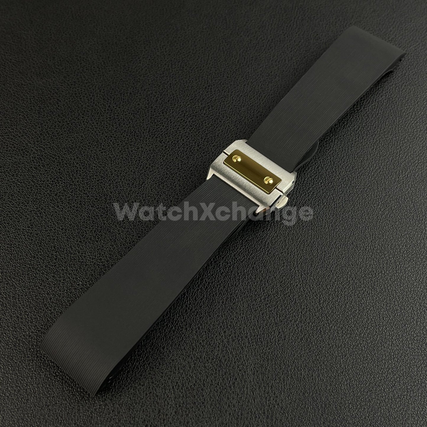 25mm Black Rubber Silicone Strap Band fit Cartier Santos Watches Clasp Buckle
