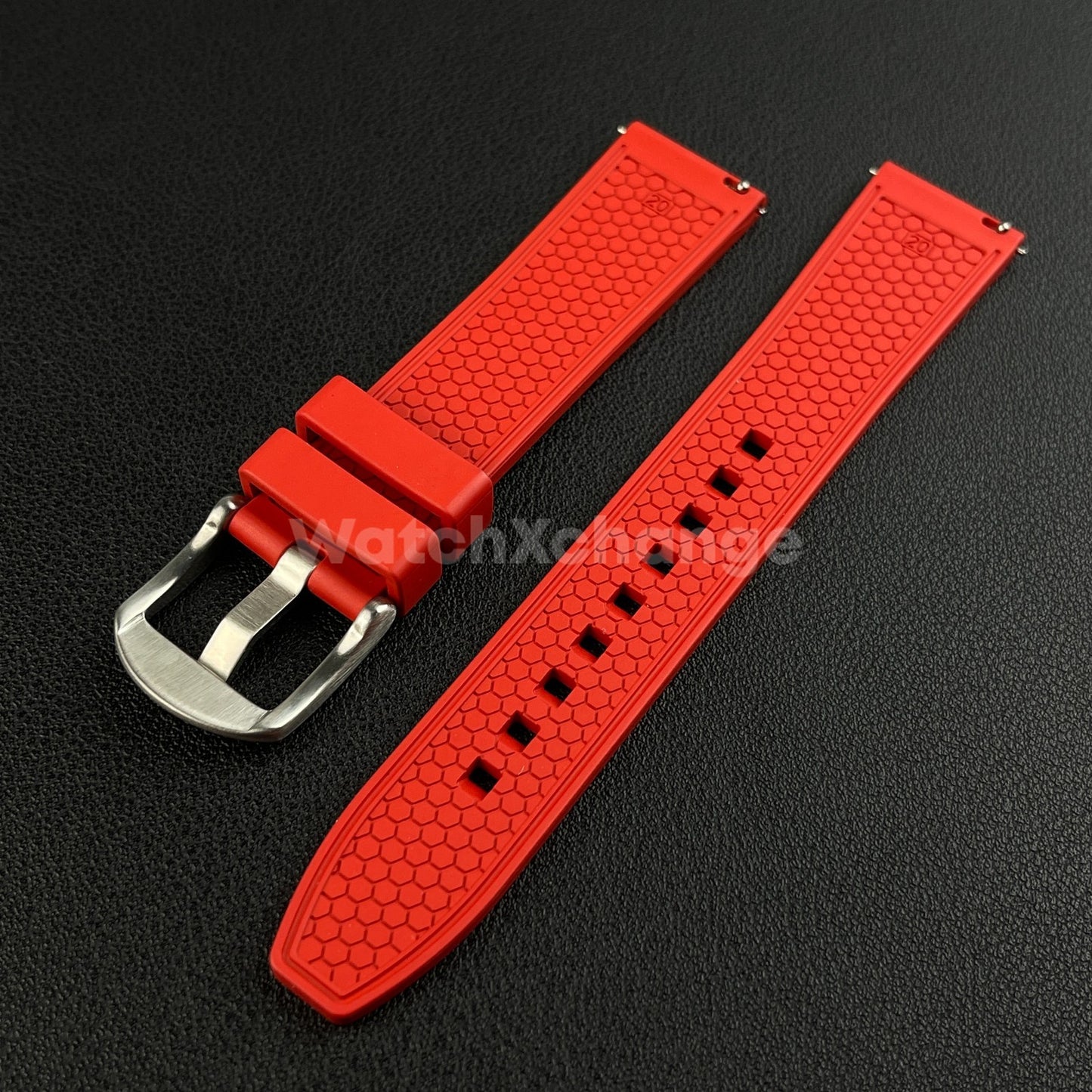 Red Premium Waffle FKM Rubber Watch Strap Band 20mm 22mm Quick Release