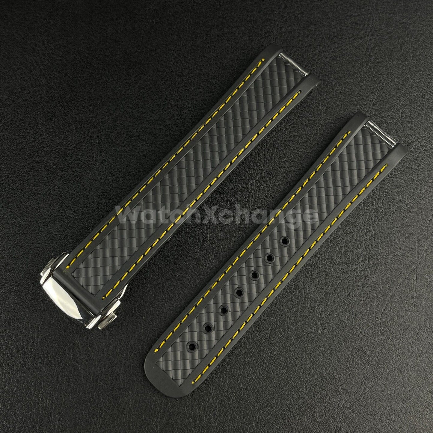 Black Yellow Silicone Rubber Watch Strap For Omega Seamaster Aqua Terra 19/20mm