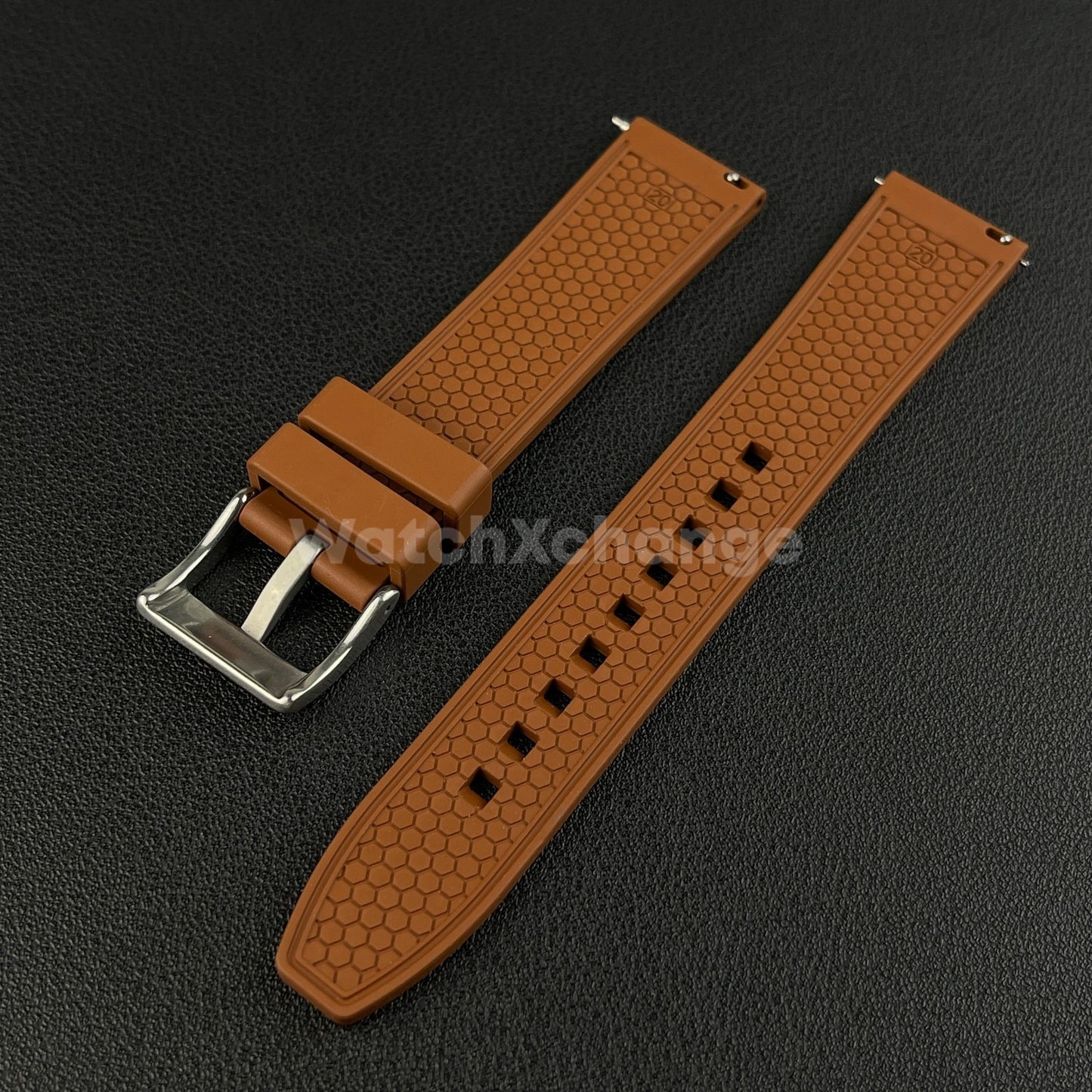 Brown Premium Waffle FKM Rubber Watch Strap Band 20mm 22mm Quick Release