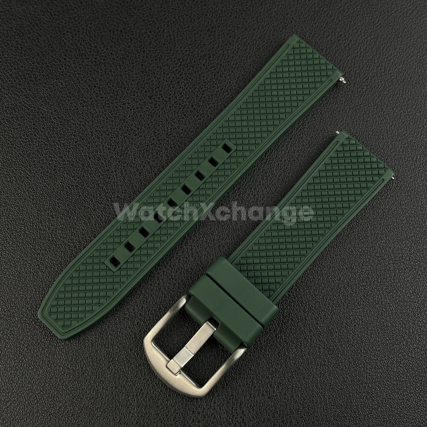 Green Premium Waffle FKM Rubber Watch Strap Band 20mm 22mm Quick Release