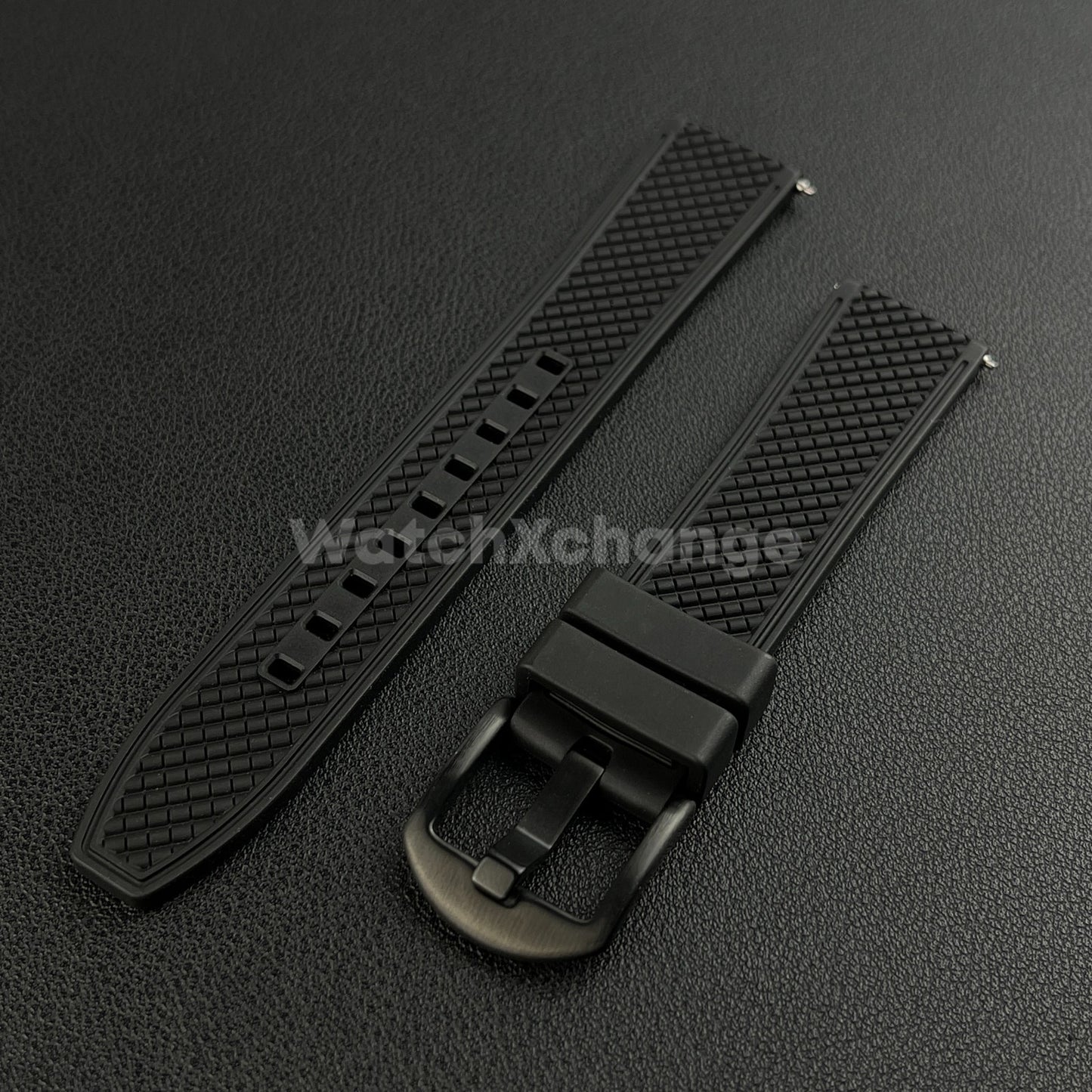 Black Premium Waffle FKM Rubber Watch Strap Band 20mm 22mm Quick Release