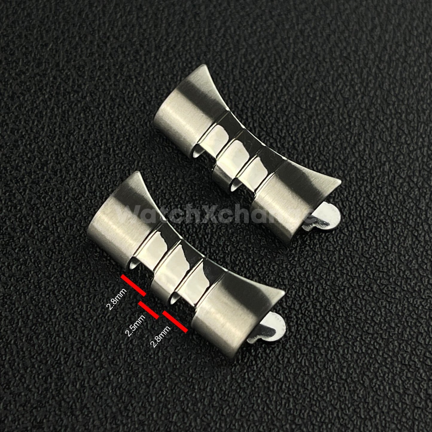 2 Piece Silver Curved End Link Jubilee Wristwatch Band Strap 18mm - 22mm