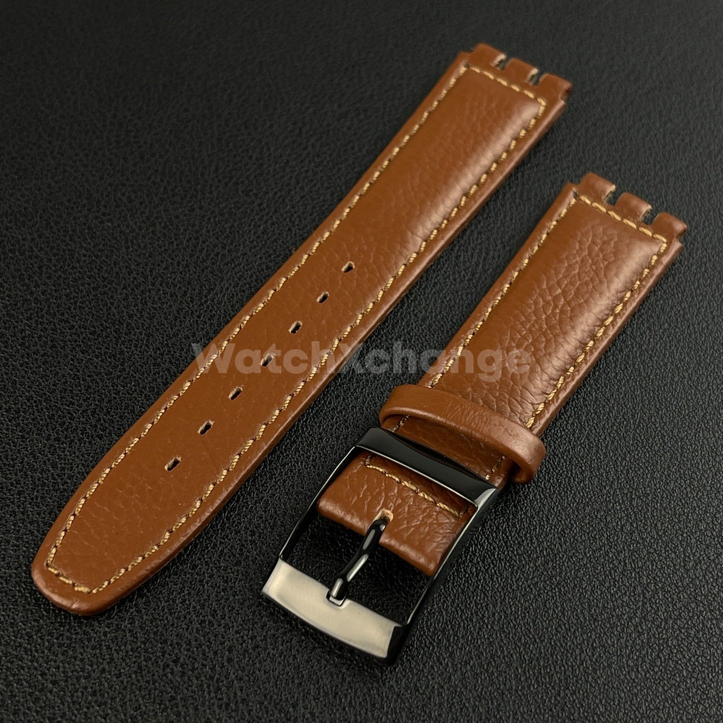 Brown Genuine Leather Watch Band Strap 17mm for SWATCH YCS YAS YGS