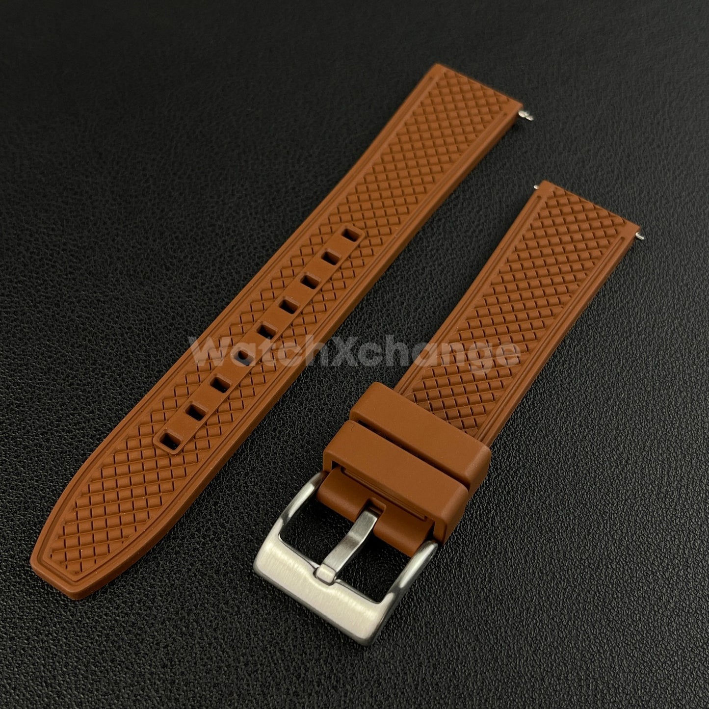 Brown Premium Waffle FKM Rubber Watch Strap Band 20mm 22mm Quick Release