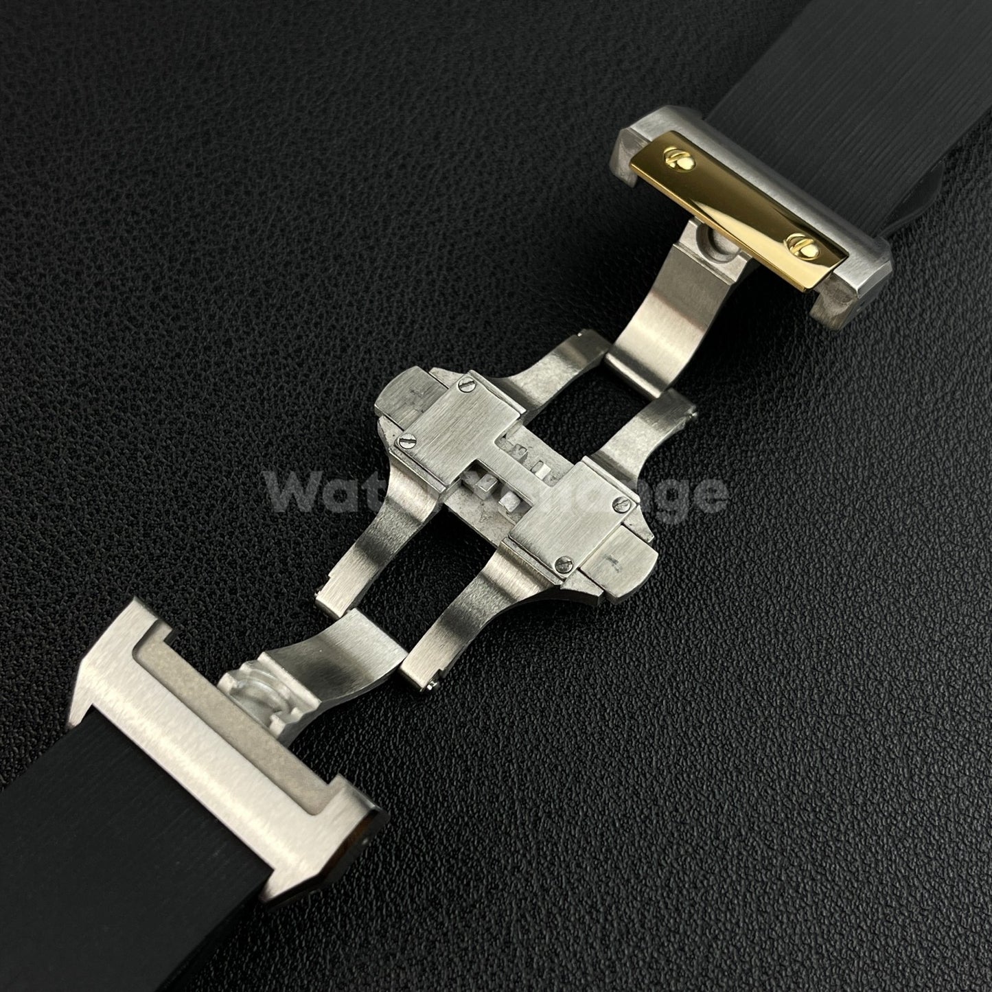 25mm Black Rubber Silicone Strap Band fit Cartier Santos Watches Clasp Buckle