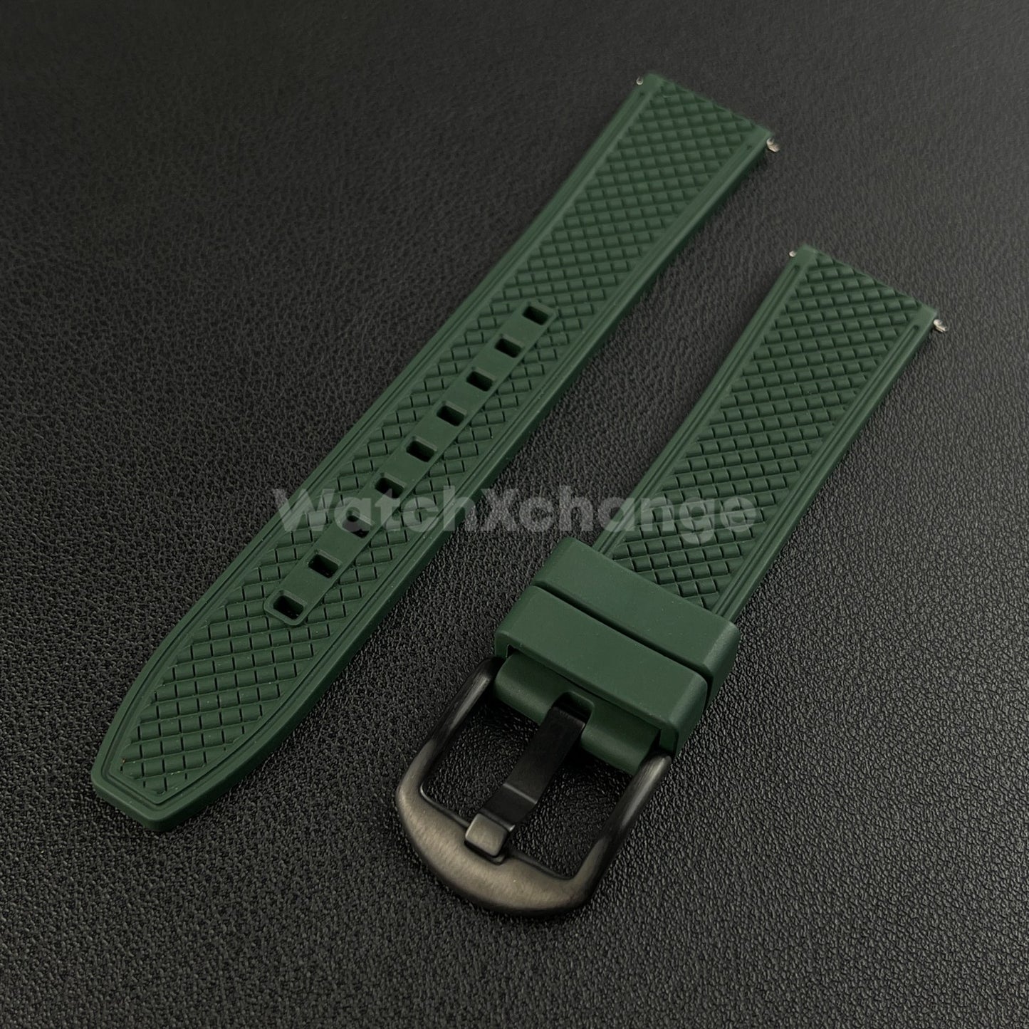 Green Premium Waffle FKM Rubber Watch Strap Band 20mm 22mm Quick Release