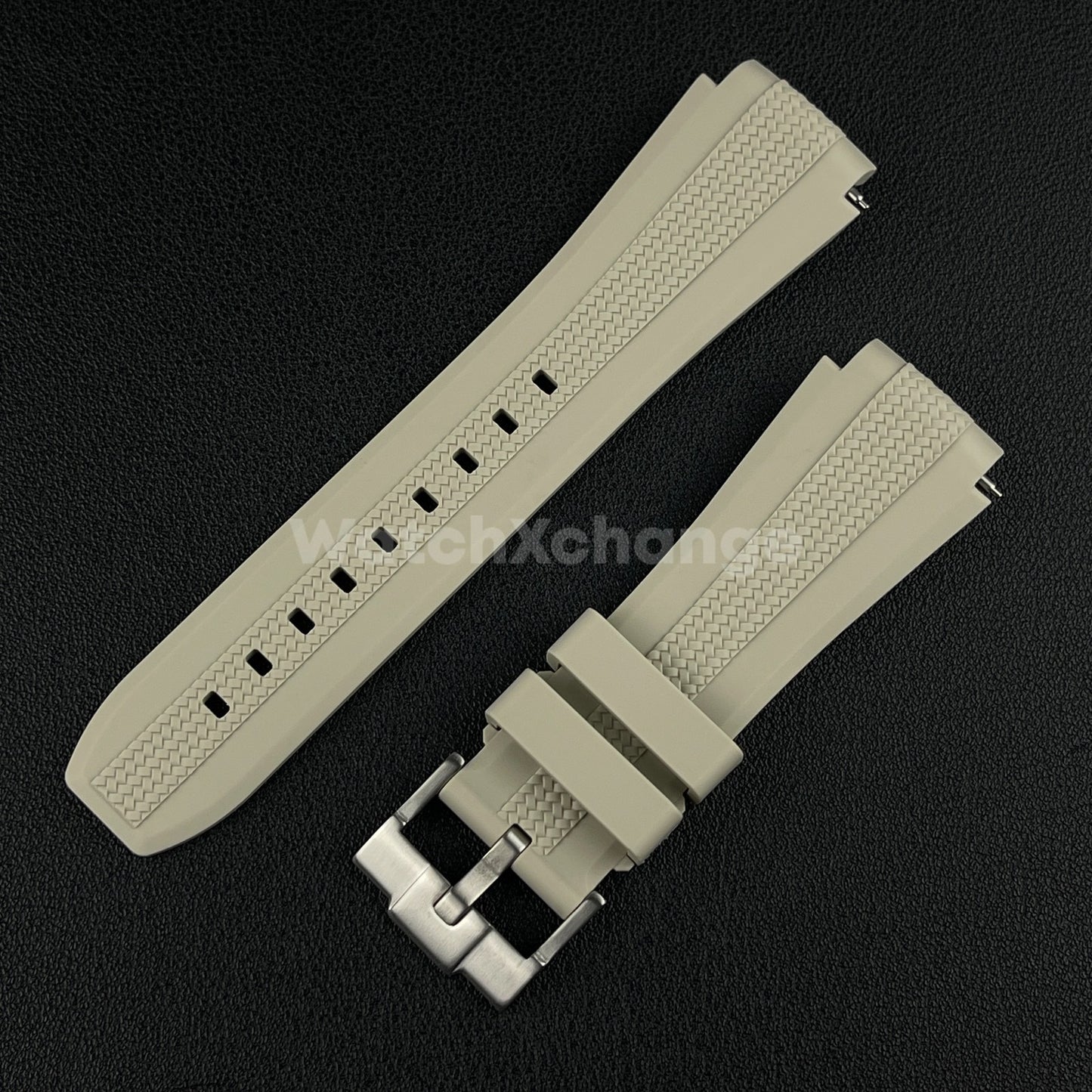 Beige 20mm Silicone Rubber Curved End Watch Strap Band For Omega Rolex