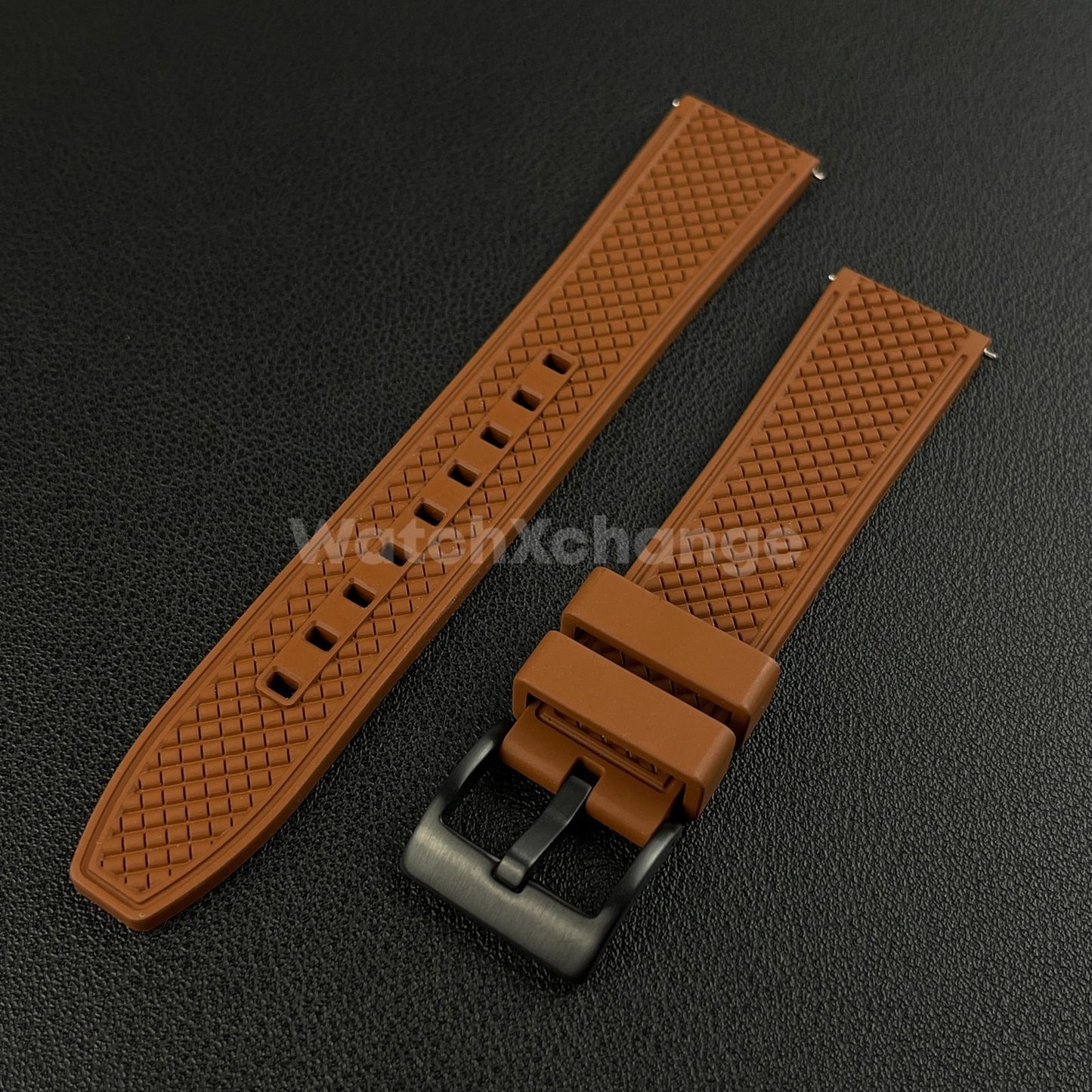 Brown Premium Waffle FKM Rubber Watch Strap Band 20mm 22mm Quick Release