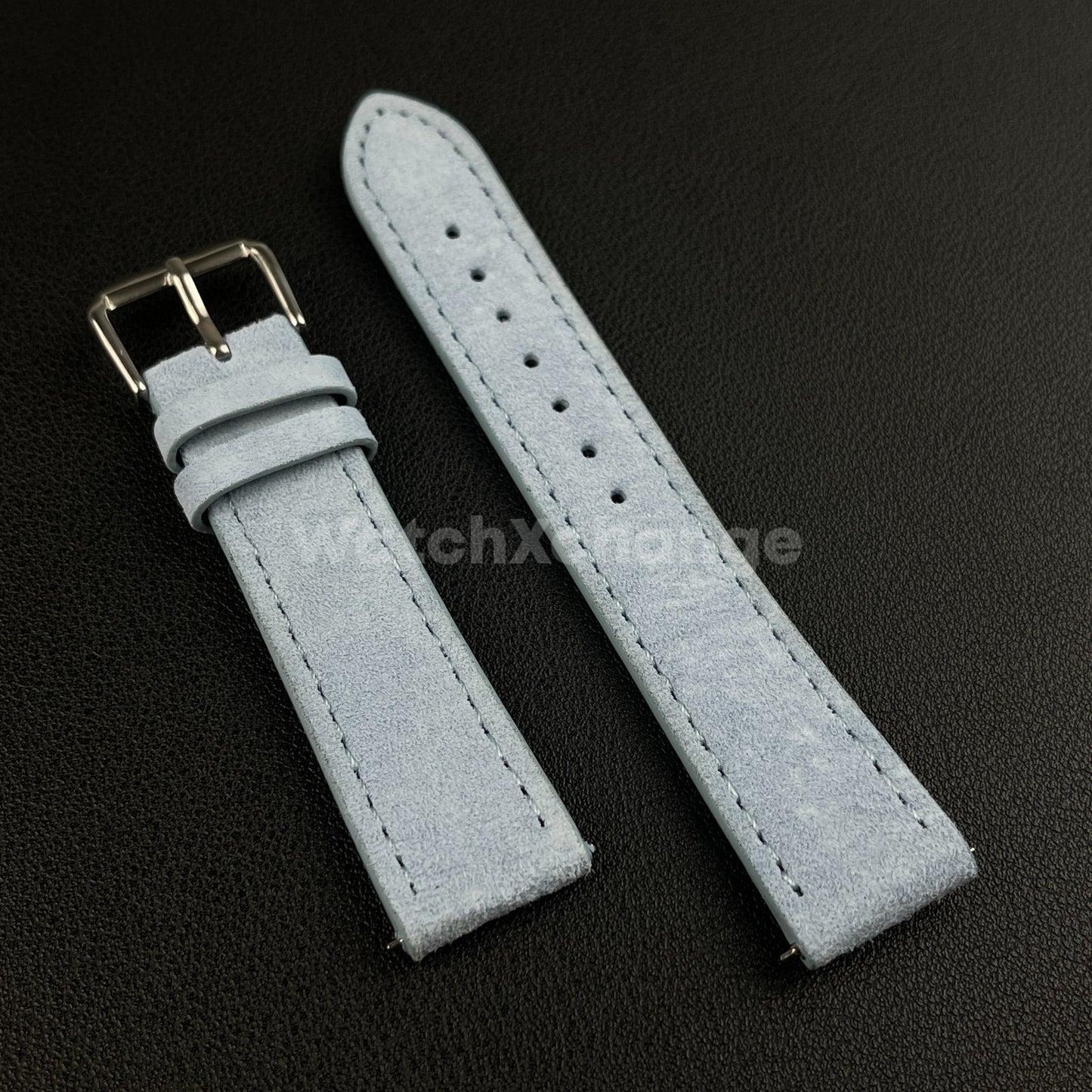 Light Blue Watch Strap Suede Leather Premium Quick Release Band 18 19 20 22mm