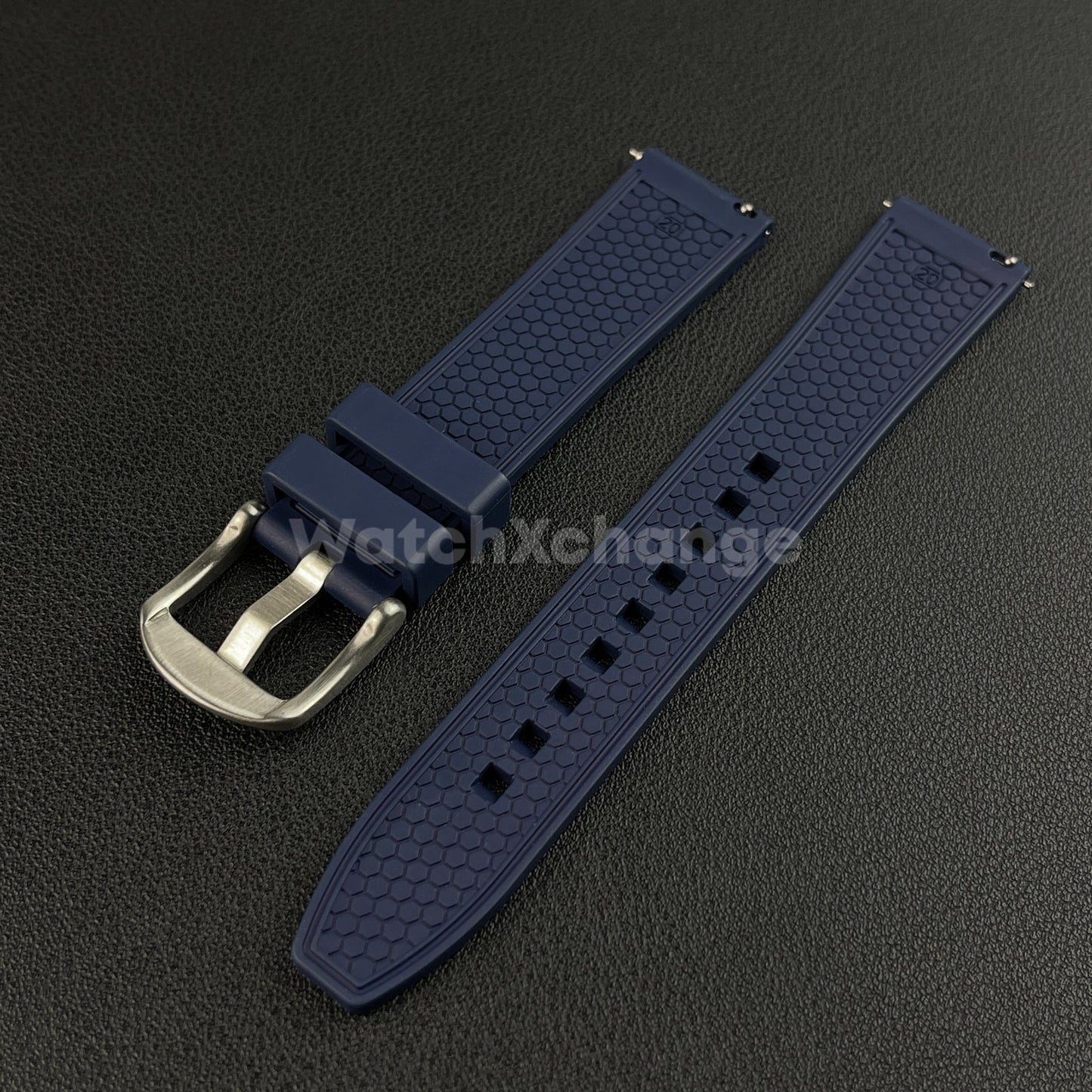 Blue Premium Waffle FKM Rubber Watch Strap Band 20mm 22mm Quick Release
