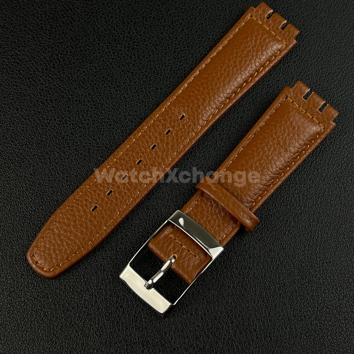 Brown Genuine Leather Watch Band Strap 17mm for SWATCH YCS YAS YGS
