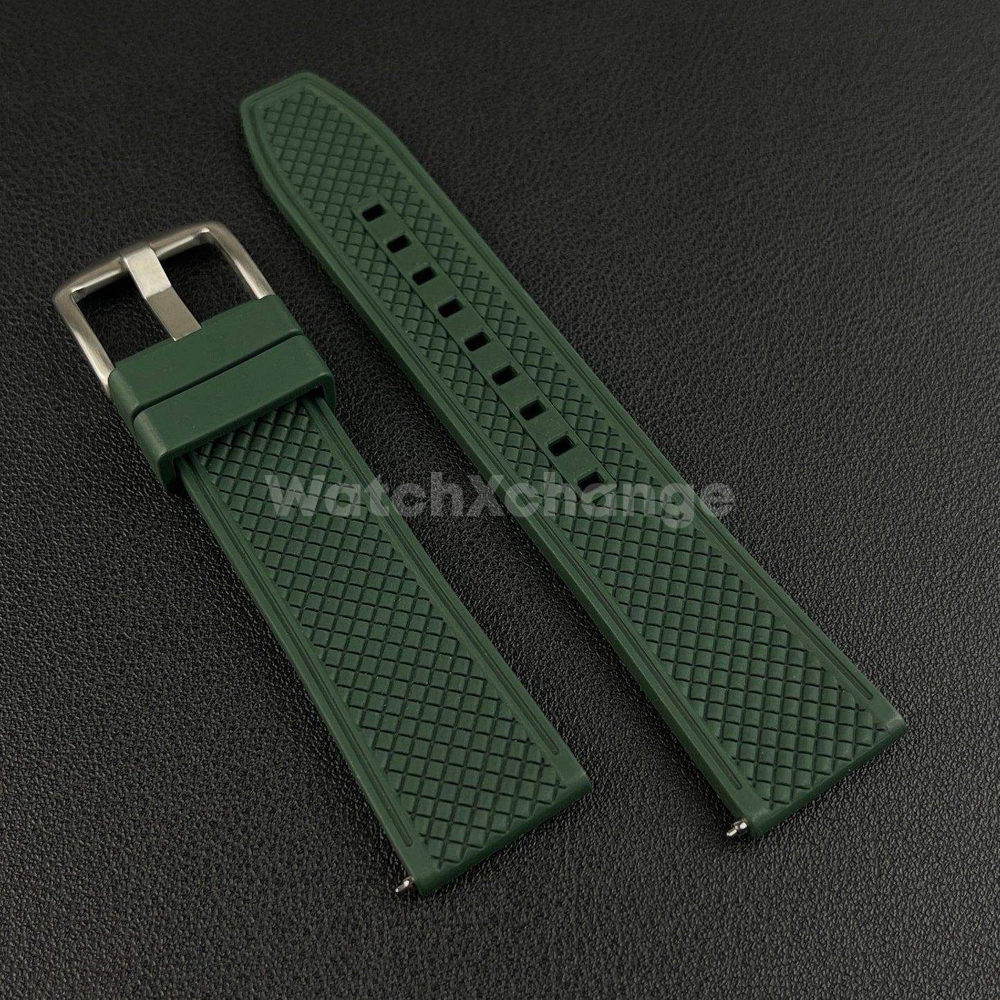 Green Premium Waffle FKM Rubber Watch Strap Band 20mm 22mm Quick Release