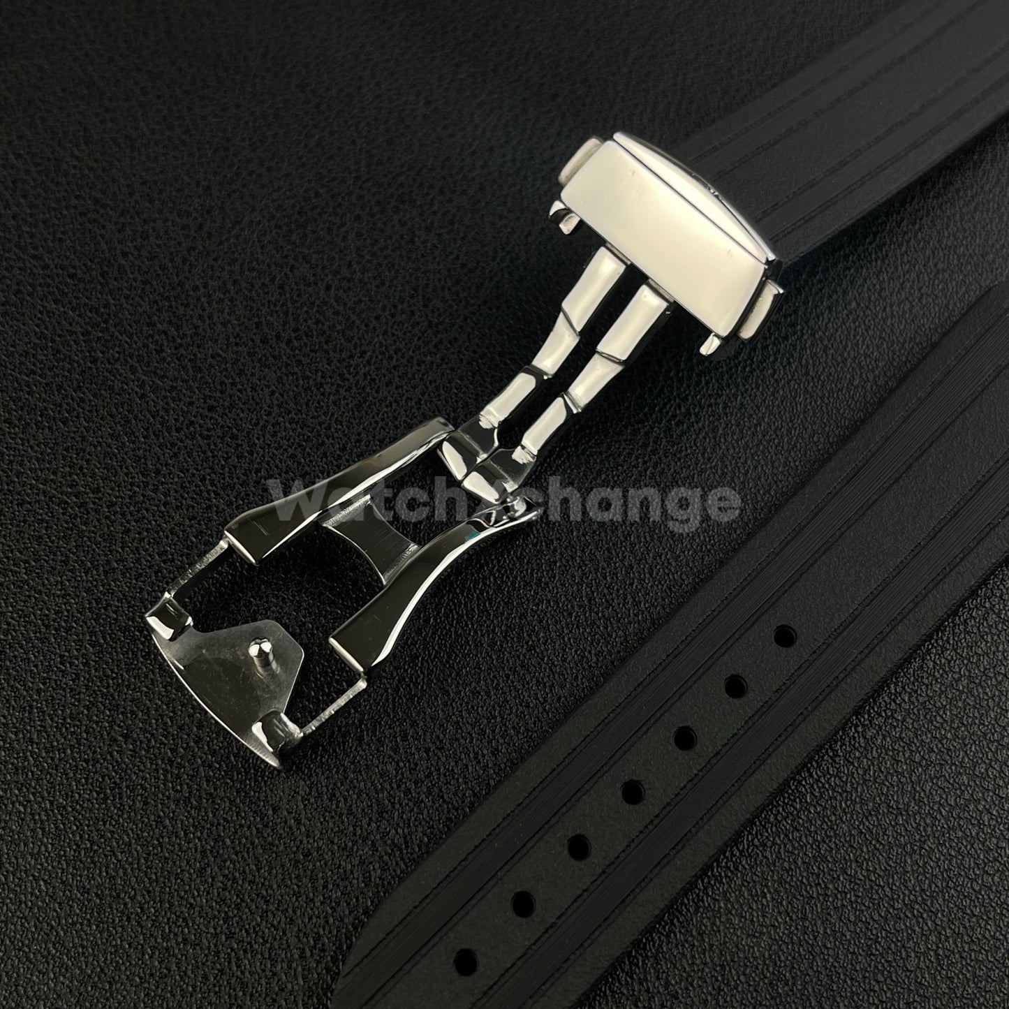 Black Omega Seamaster 41mm 300M Silicone Rubber Curved End Strap 20mm With Clasp